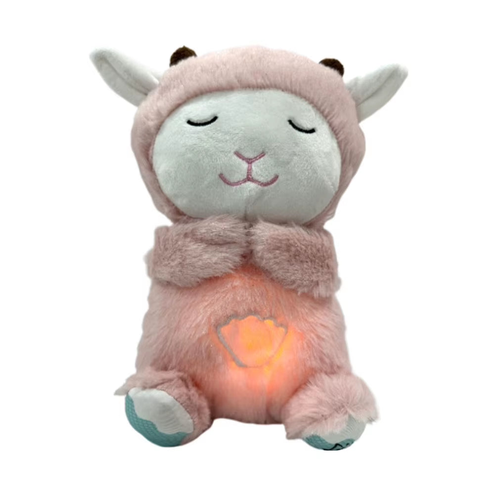 Cute Animal Baby Sound Machine with Music Lights Rhythmic Breathing Motion Comfort Doll Plush Stuffed Animal for Newborn Infants