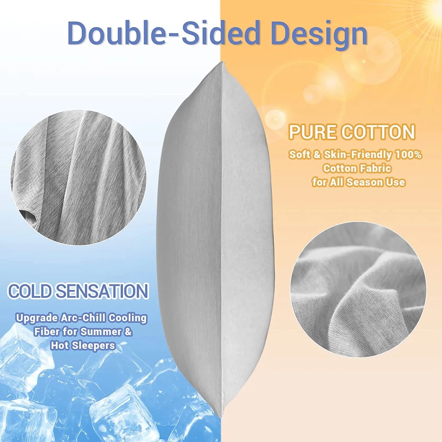 Cooling Pillowcases, Summer Pillowcase with Japanese Q-Max 0.55 Cooling Fiber, Double-Sided Design Standard Pillow Case with Hidden Zipper, 2 Pack, Gray