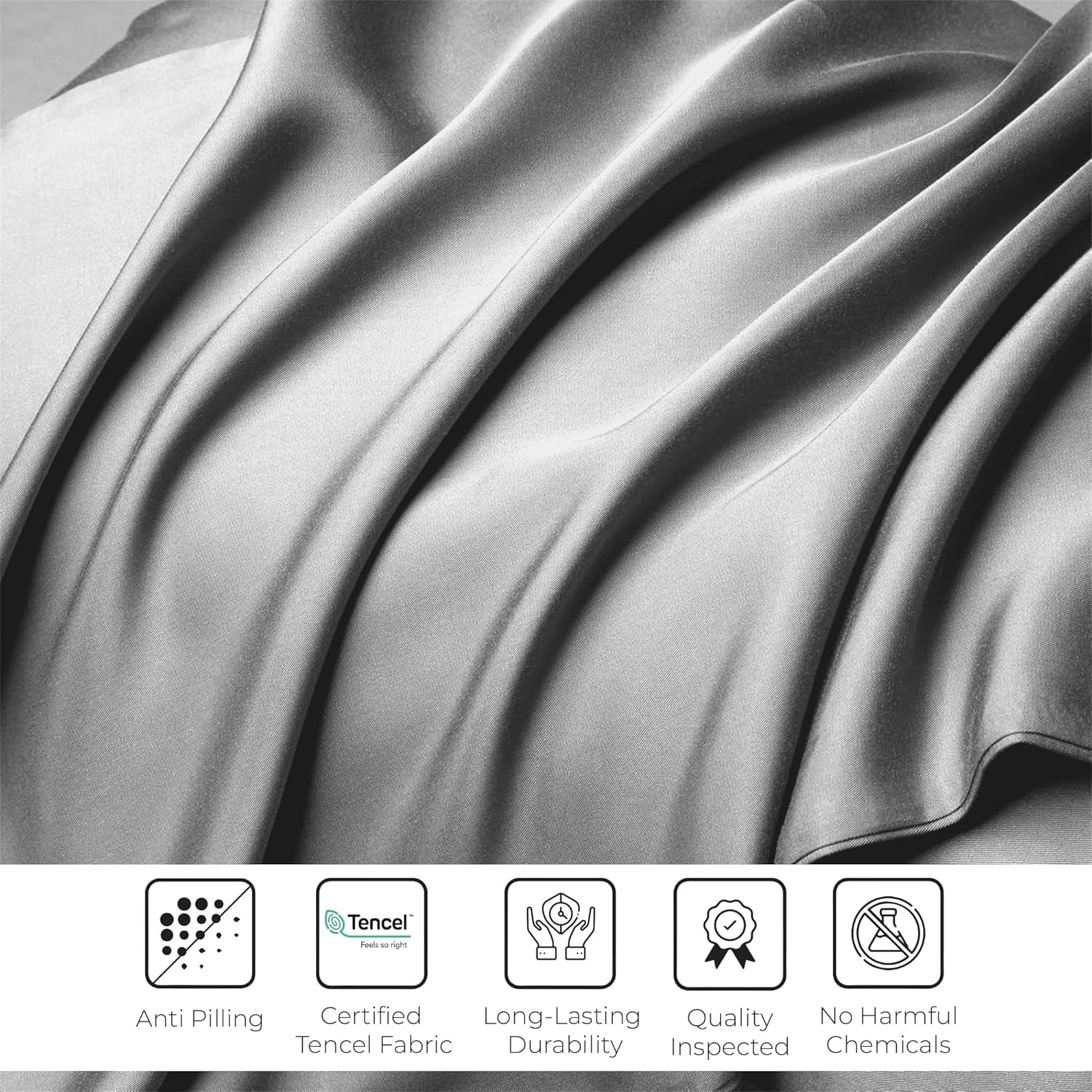 Eucalyptus Tencel Bed Sheet Set Queen Size 4Pc - Grey Bedding Lyocell 16" Deep Pocket Sheets - Soft Breathable & Cooling Sheets Set for Hot Sleepers (Queen, Light Grey)