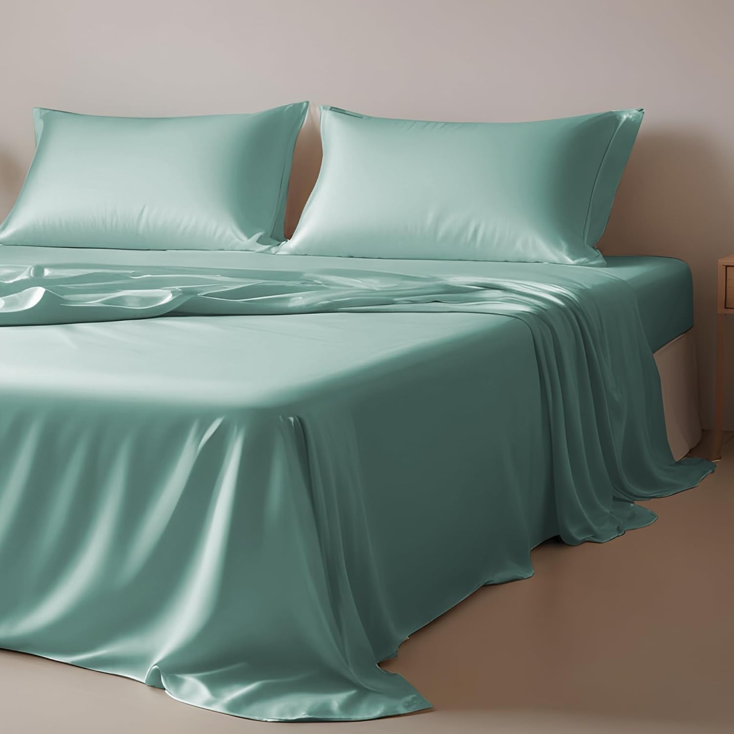 Eucalyptus Tencel Lyocell Sheets Set King Size - Cooling Breathable Silk Soft, 1 Fitted 1 Flat and 2 Pillowcases (King/Aqua)
