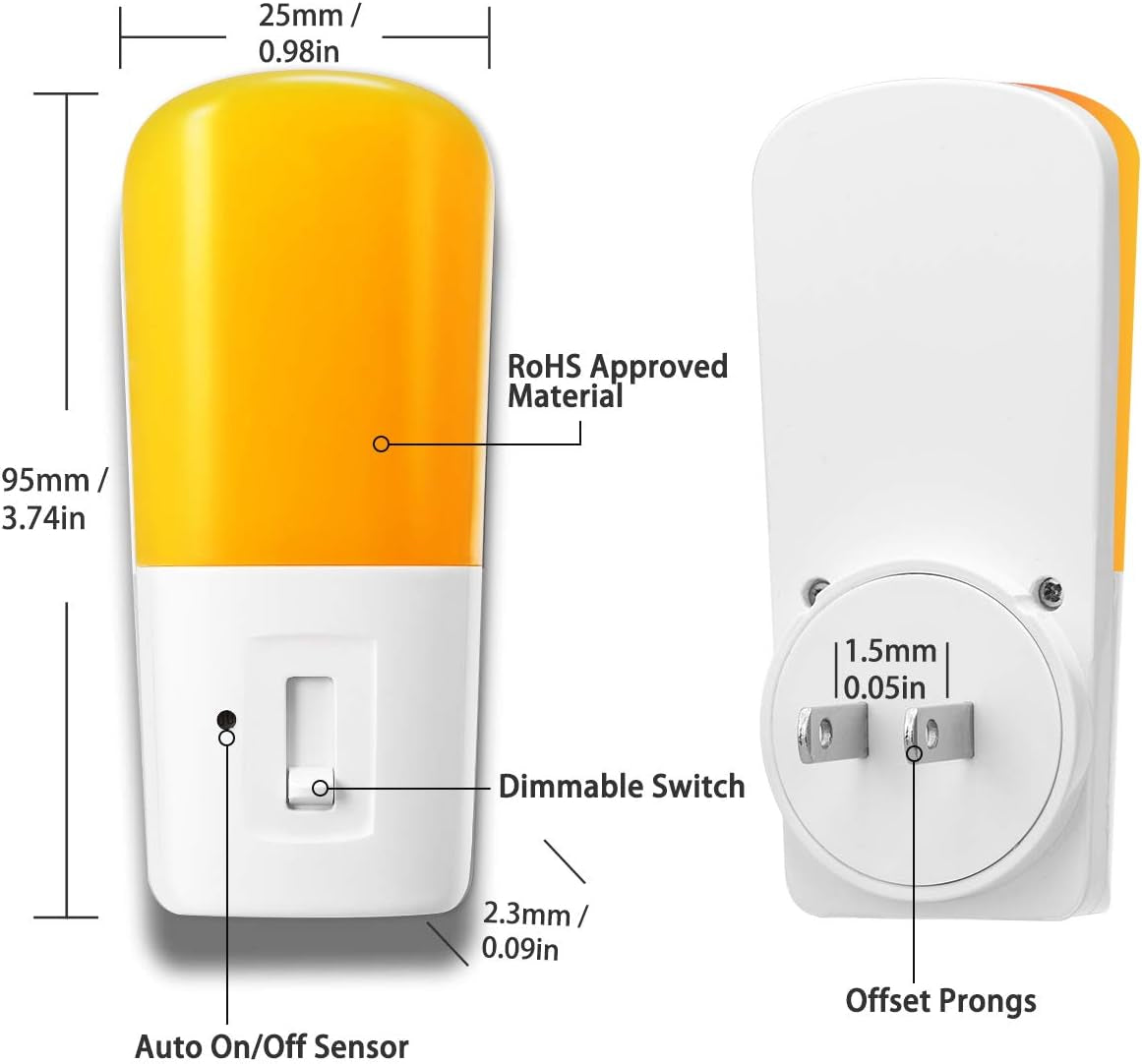 Katalamp LED Amber Night Light with Sleep Aid, No Blue Light, Dusk to Dawn Sensor, Wall Plug in Night Lights, 5-80LM Night Light for Bedroom, Hallway, Kitchen, Stairway, Nursery 2 Pack