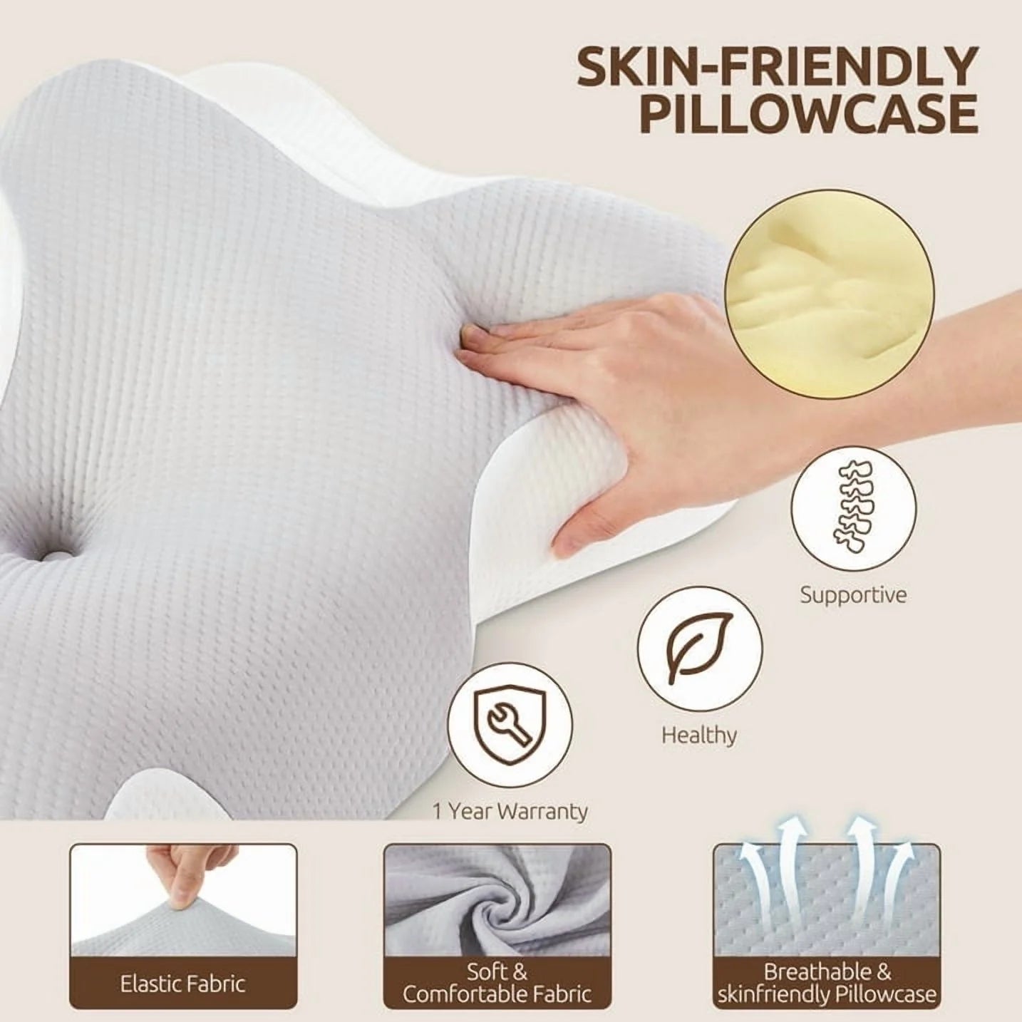 Cervical Pillow for Sleeping Memory Foam Neck Pain Relief Contour Orthopedic Ergonomic Pillows for Women Side Sleepers,Queen Size 26"Lx14.6"Wx5.1"H,Gray
