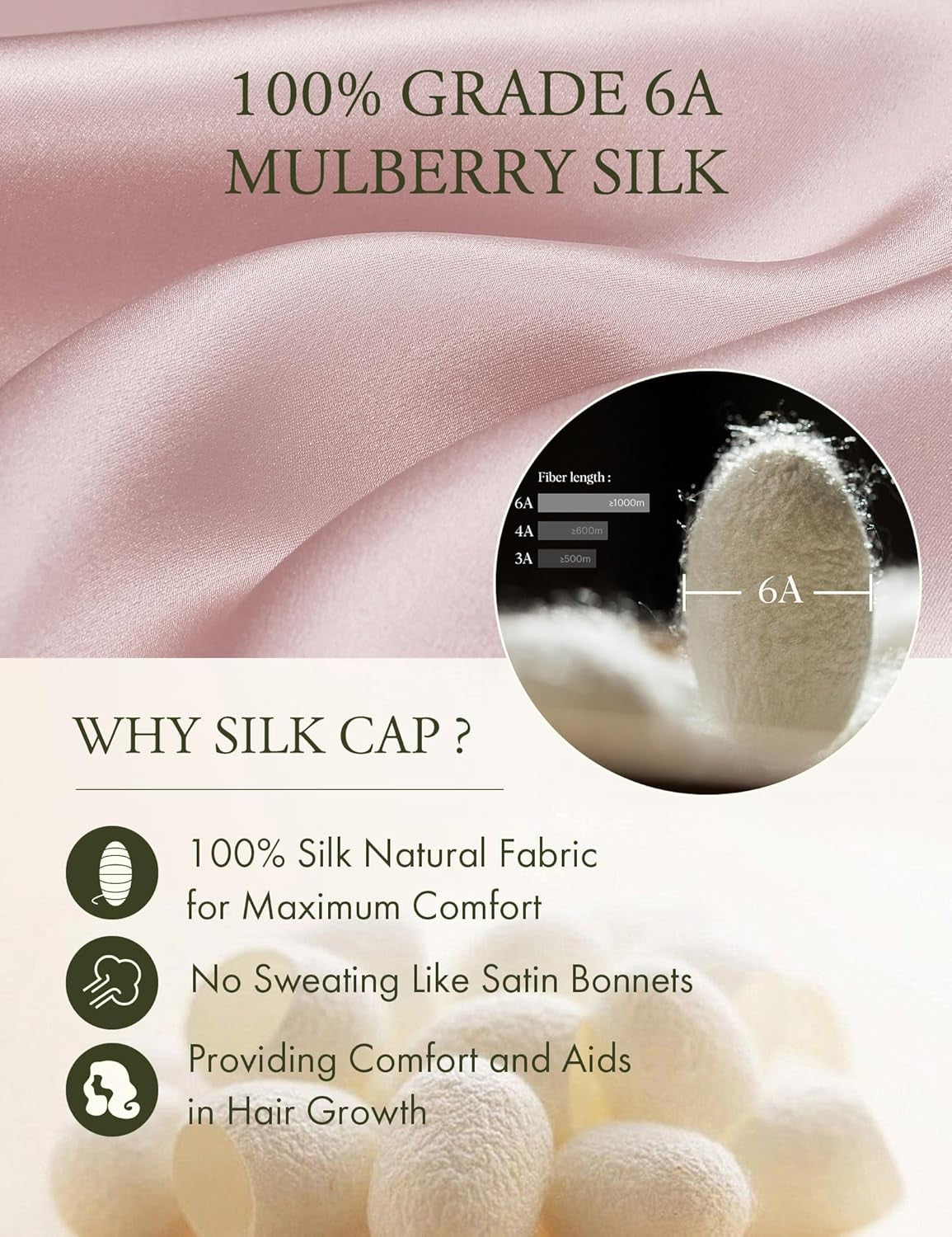 Extra Long Silk Bonnet Sleep Cap for Women Soft Adjustable Hair Bonnet for Braids,Curly,Long Hair- Soft Elastic Band, Rosy Pink