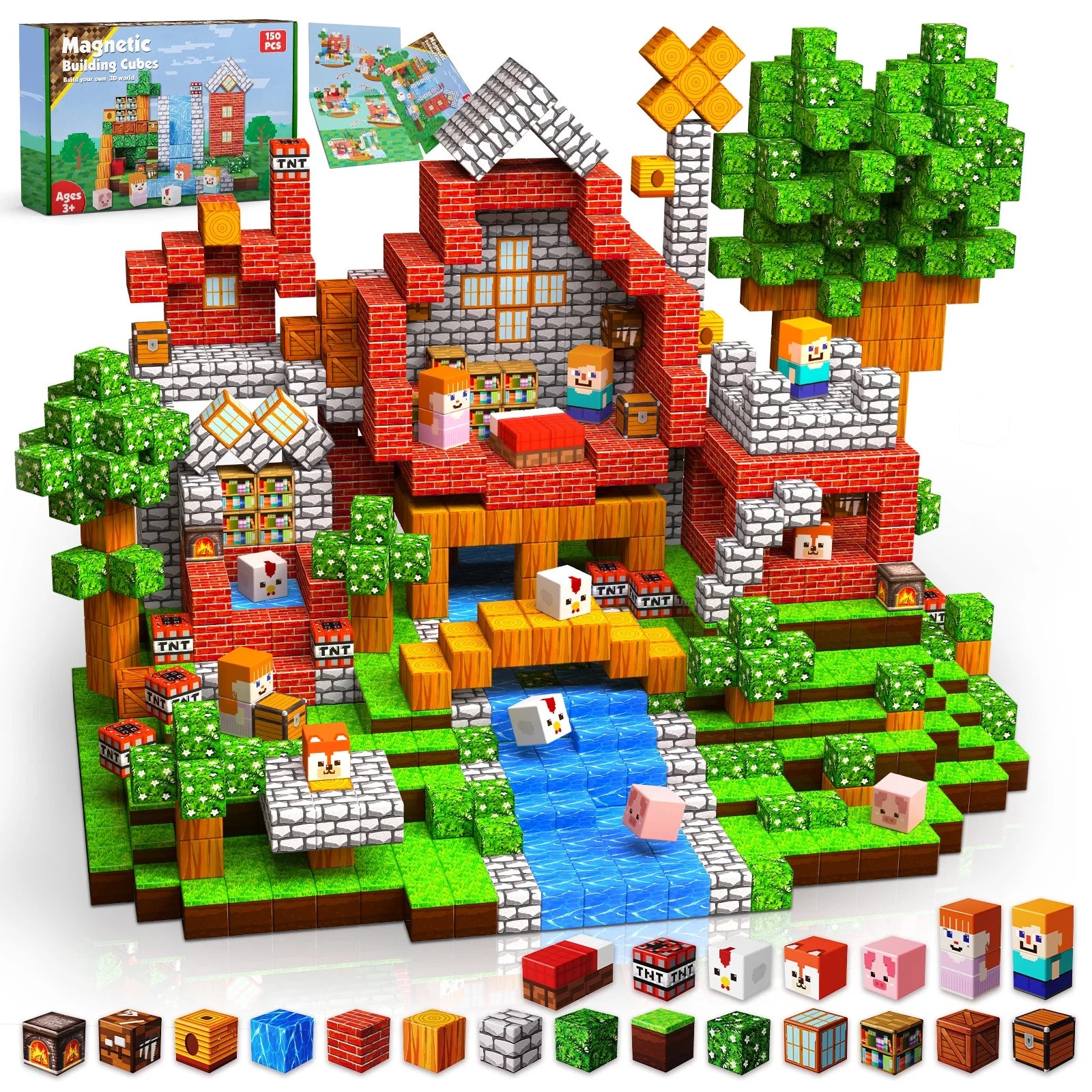 Magnetic Building Blocks|150Pcs Magnetic Building Cube Game, Constructions Toys for Boys & Girls Age 3-4,5-8 9 10,STEM Montessori Stacking Toy, Sensory Tiles Birthday for Toddlers