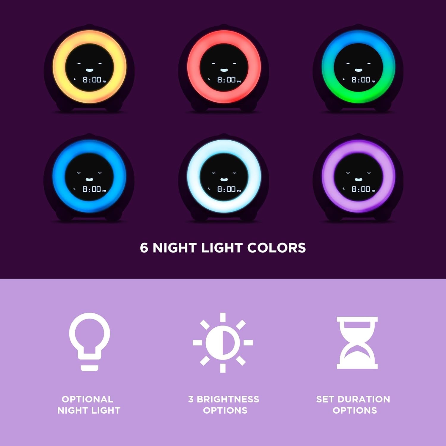 Mella: Kids Alarm Clock, Ready to Rise Children'S Sleep Trainer, Night Light, Sound Machine and OK to Wake for Toddlers and Kids - Bright Purple (Updated 2025)