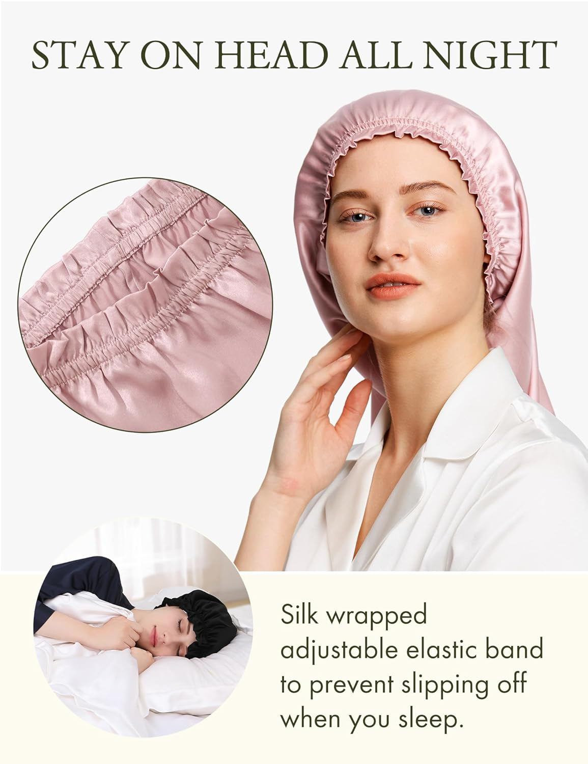 Extra Long Silk Bonnet Sleep Cap for Women Soft Adjustable Hair Bonnet for Braids,Curly,Long Hair- Soft Elastic Band, Rosy Pink
