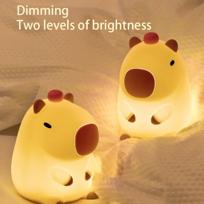 Cute Cartoon Capybara Night Light Silicone Animal Lamp USB Rechargeable Timing Dimming Sleep Night Lamp for Children'S Gifts