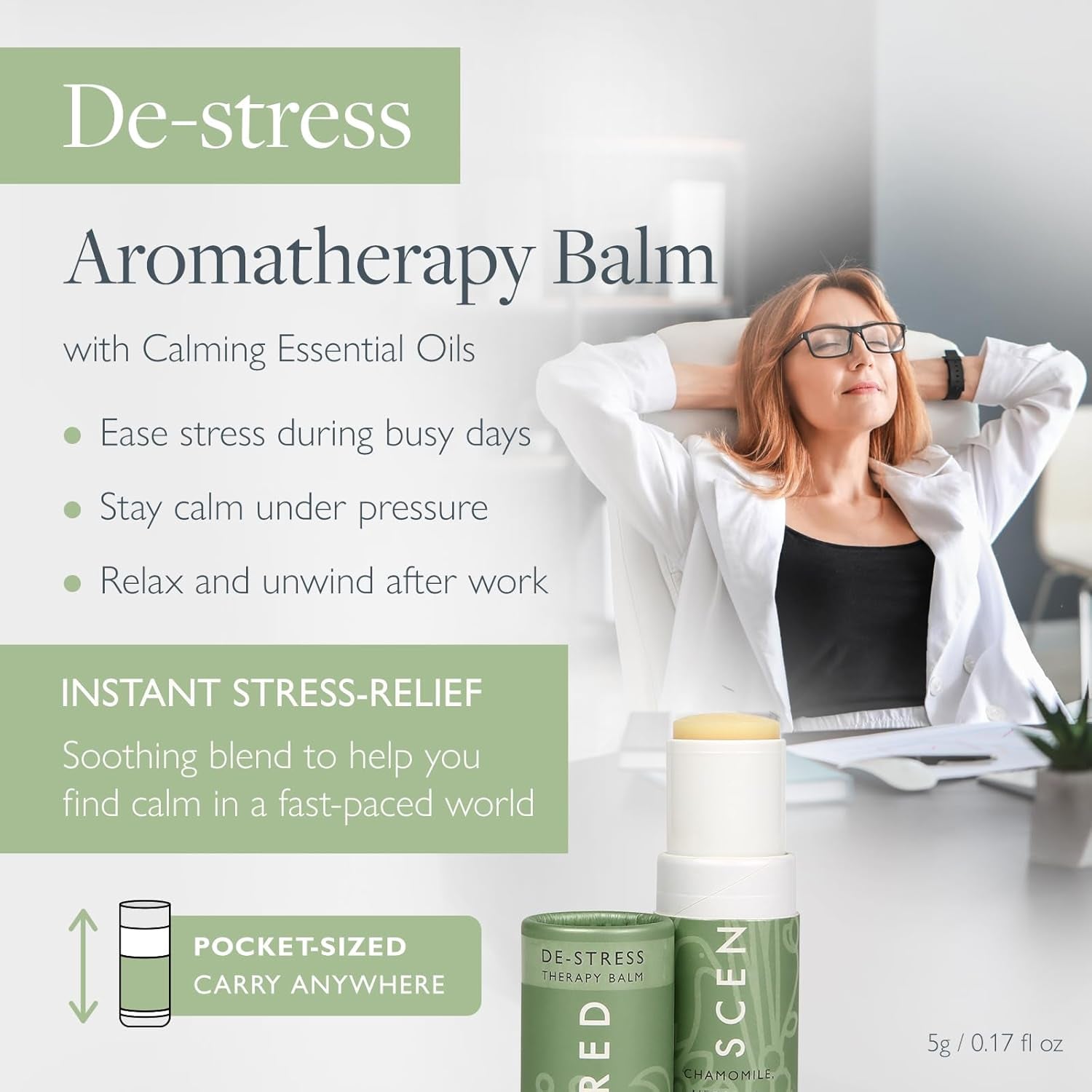 De-Stress Balm – Aromatherapy Stress Stick with Chamomile & Rosemary – Natural Self-Care Essential Oil Roll on – Relaxation Gift for Stress Relief