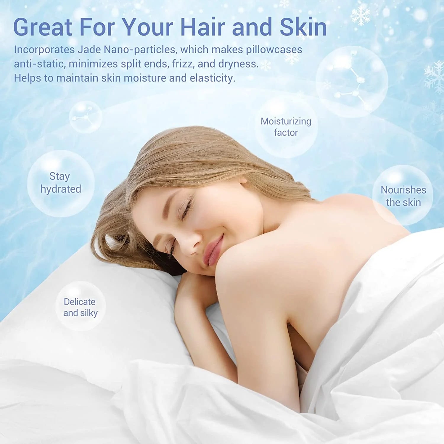 Cooling Pillowcases, Summer Pillowcase with Japanese Q-Max 0.55 Cooling Fiber, Double-Sided Design Standard Pillow Case with Hidden Zipper, 2 Pack, White
