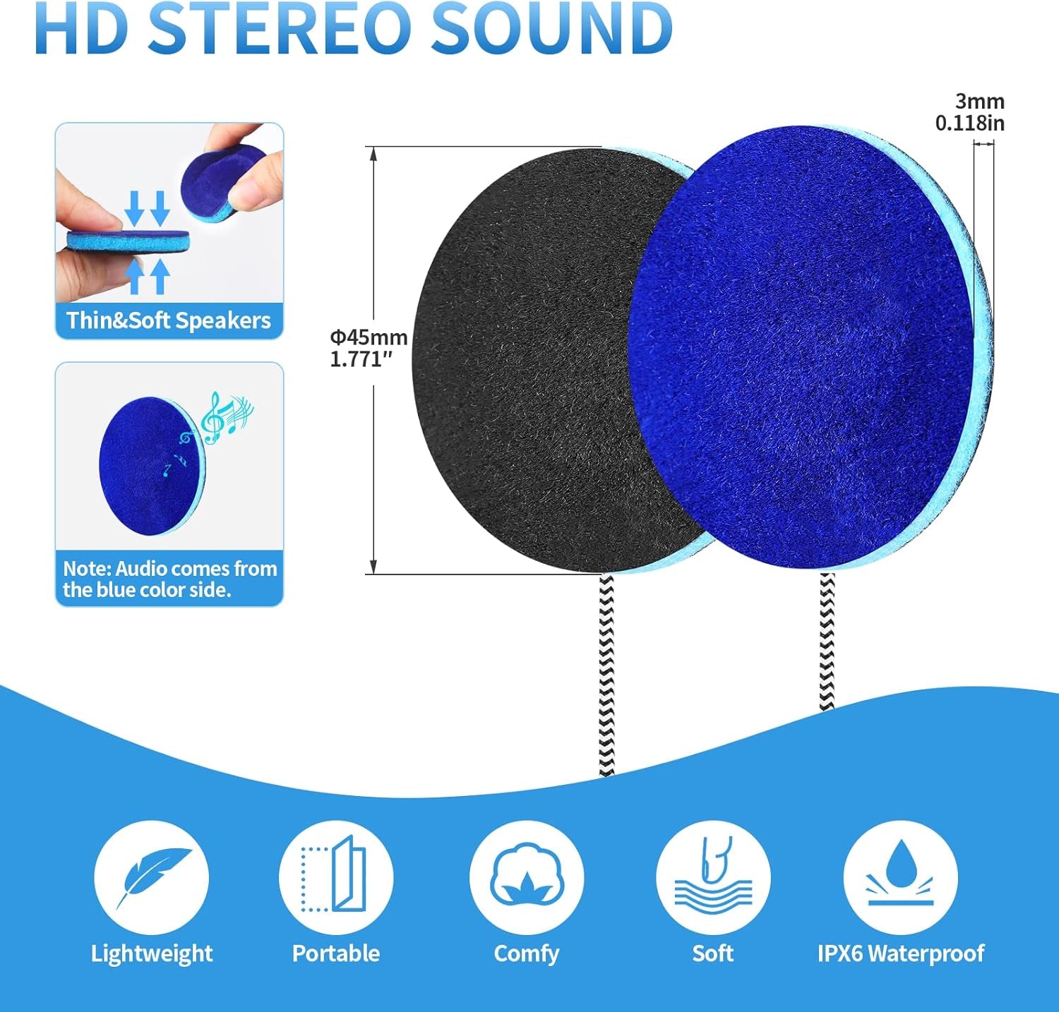 Sleep Ultra Thin Pillow Speakers with Stereo for Sleep Headphones. Headband Headphone Replacement