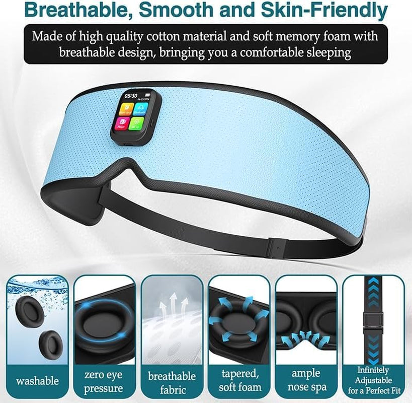 Sleep Headphones 2024 New Sleep Mask Comfortable & Adjustable Sleeping Mask, Zero Eye Pressure,Side Sleepers Sleep Mask with Bluetooth Headphones Ultra-Thin Stereo Speakers Perfect for Sleeping(Skyb)