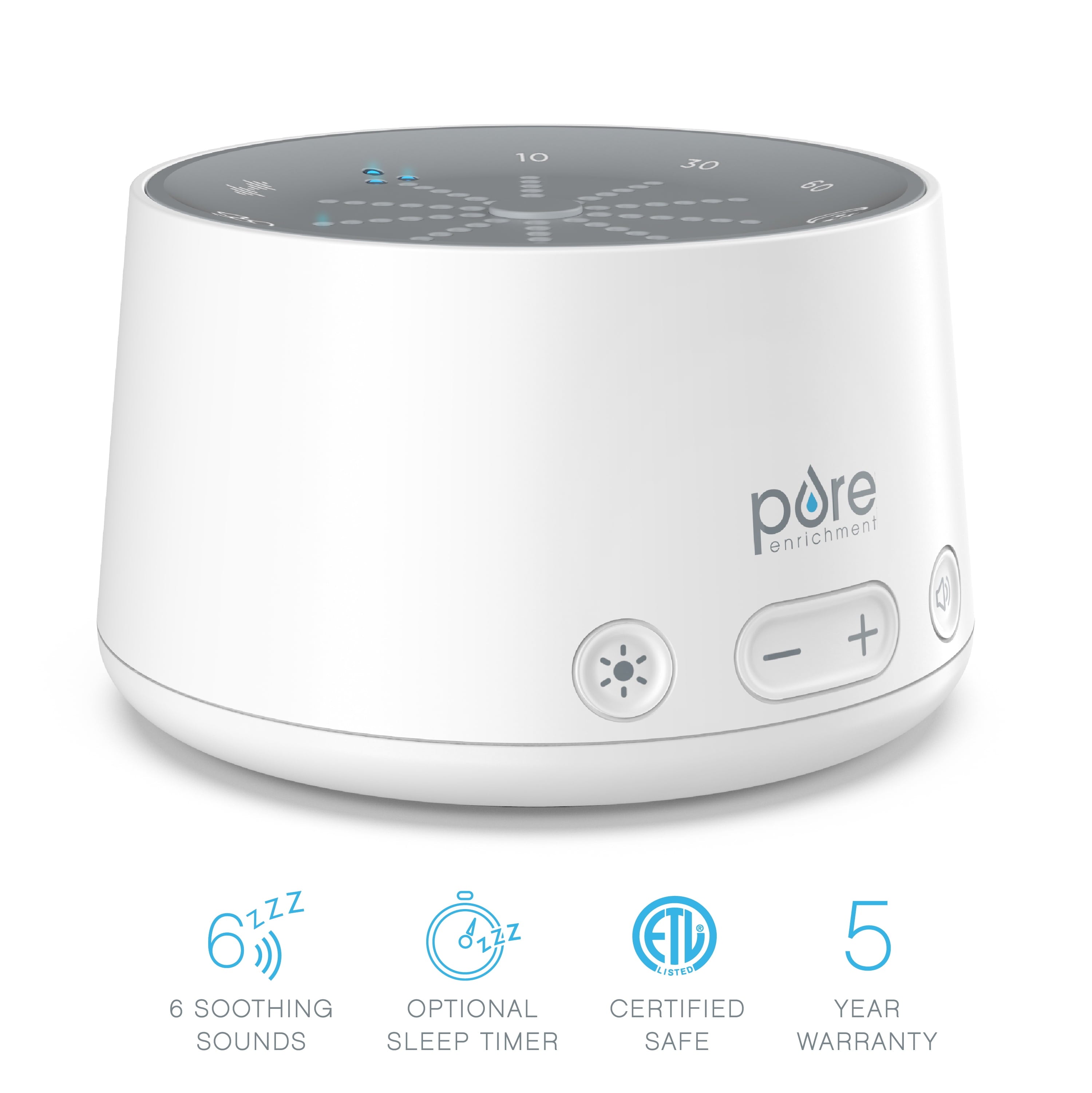 DOZE Sound Machine and Sleep Therapy Light - 6 Soothing Sounds, Relaxing Pulse Light, Auto Sleep Timer, and Built-In USB Charger - All-Natural Sleep Aid and Stress Reliever