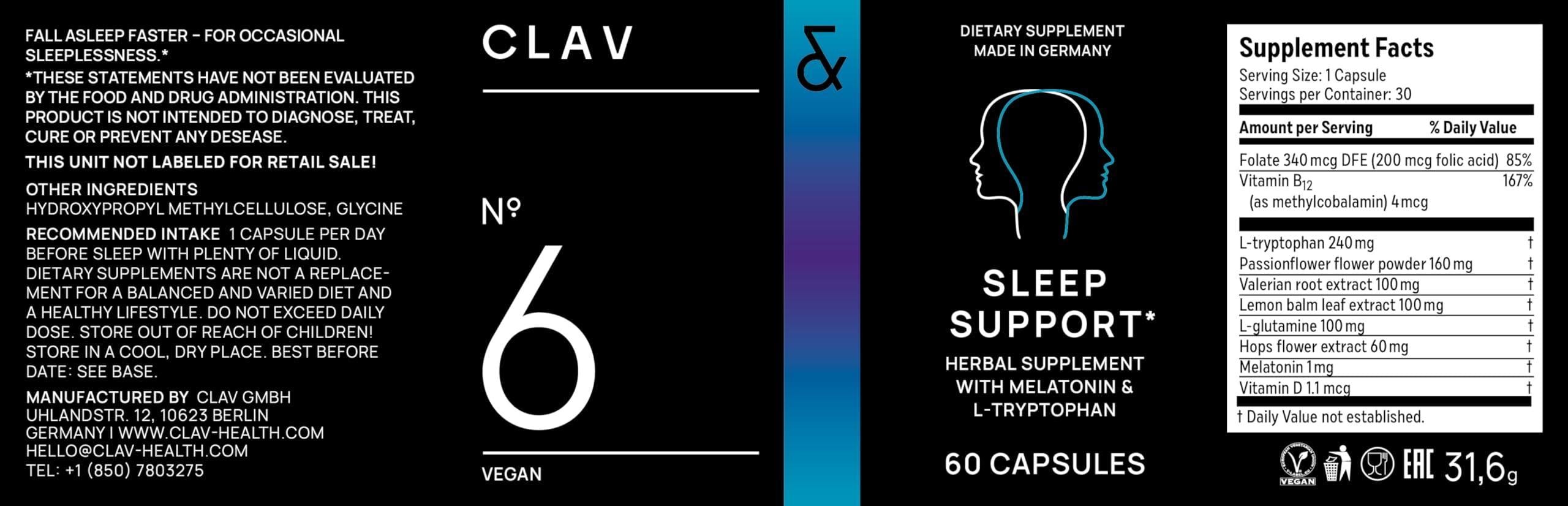 Natural Sleep Support with Melatonin 1 Mg L Tryptophan Passionflower Valerian