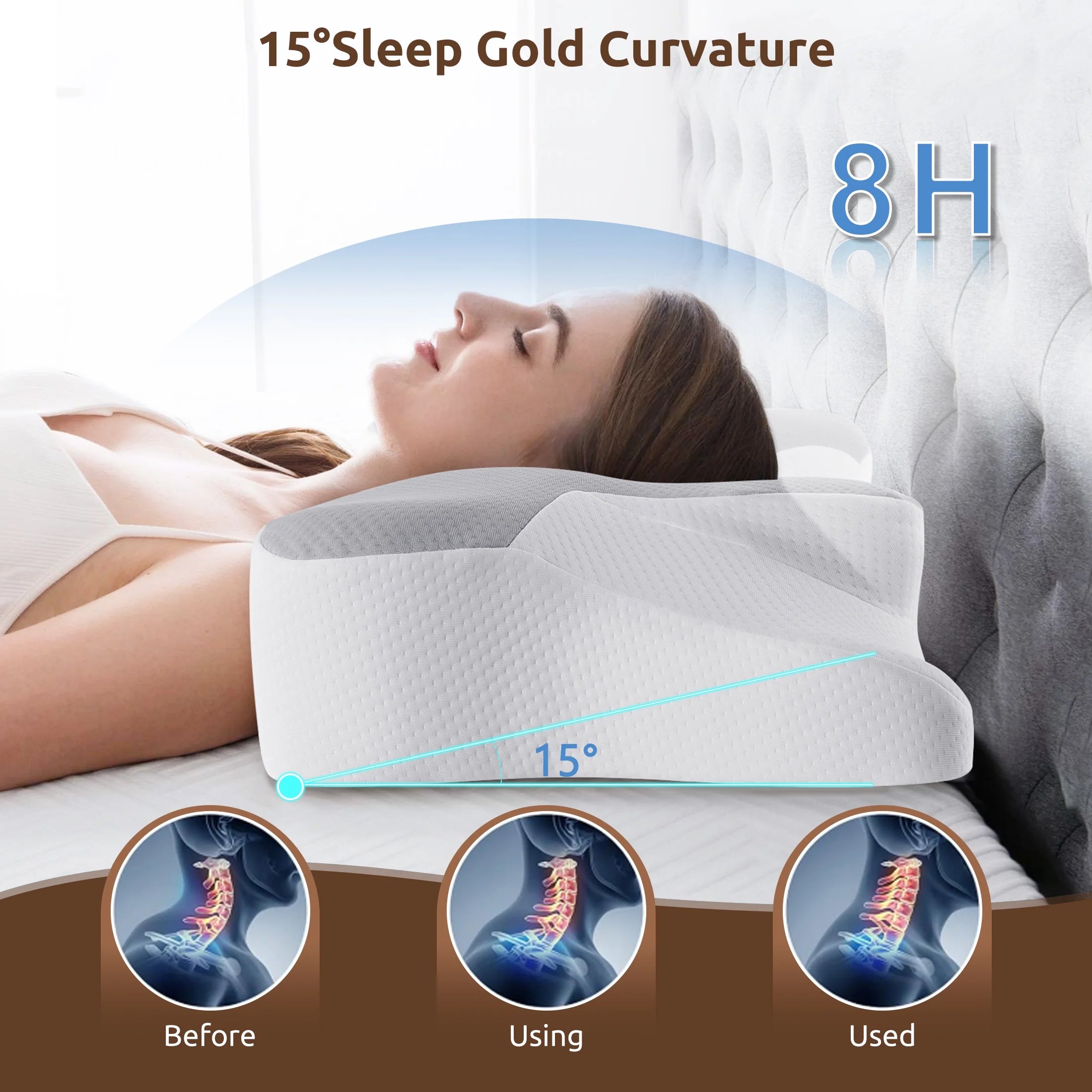 Memory Foam Pillow for Neck Pain Relief Cervical Sleepers Standard/Queen Gray