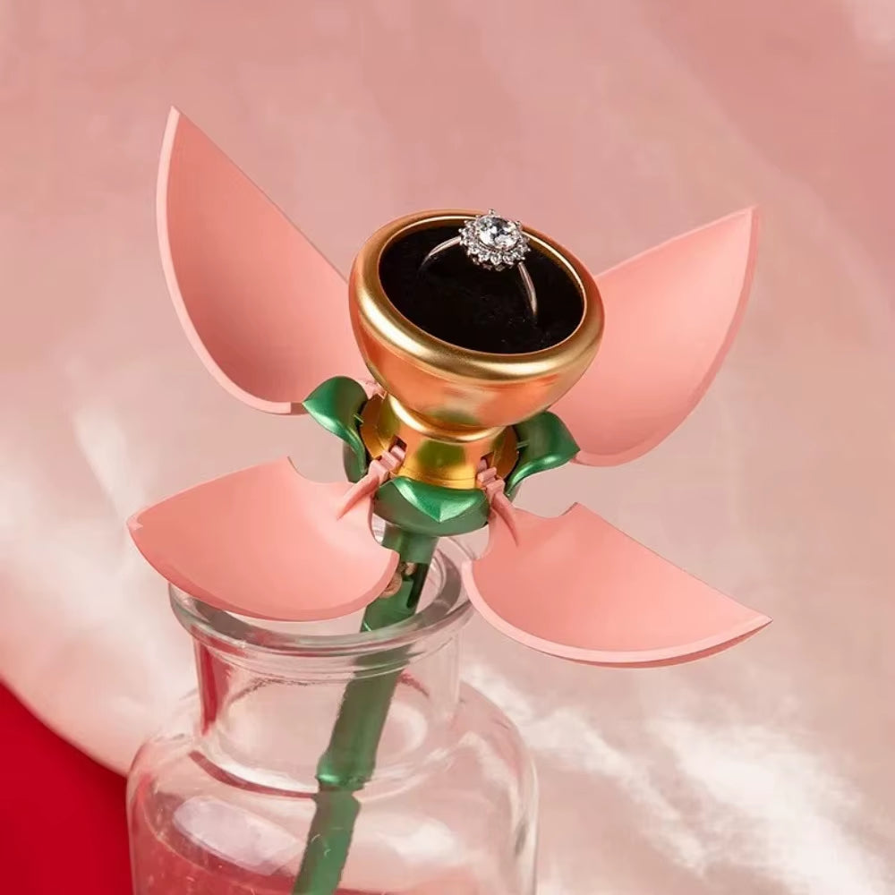 Unique Rose Shape Rose Flower Ring Boxes Automatically Open Gift Ring Display Holder Jewelry Gift Packaging Box