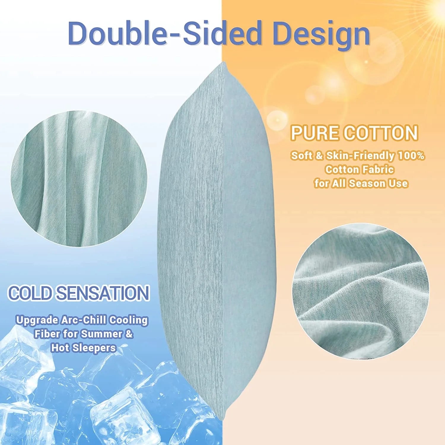 Cooling Pillowcases, Summer Pillowcase with Japanese Q-Max 0.55 Cooling Fiber, Double-Sided Design King Pillow Case with Hidden Zipper, 2 Pack, Green