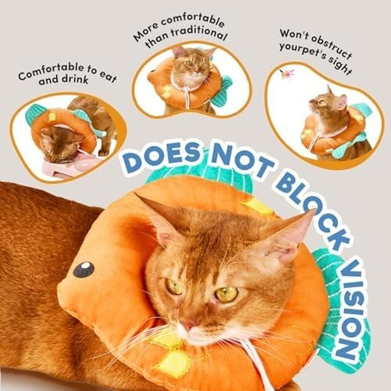 Cat Cone, Adjustable Cat Recovery Collar, Extra Soft Cat (Goldfish, M)