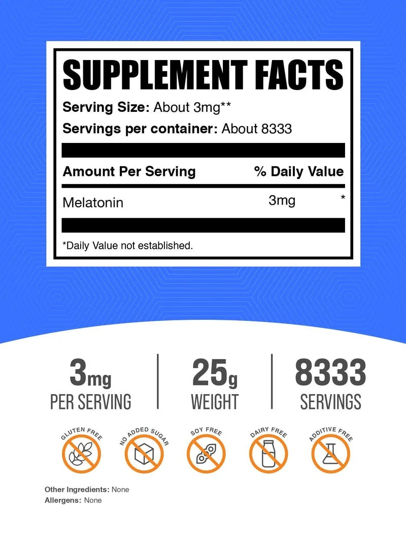Bulksupplements Melatonin Powder - Melatonin Supplement, for Sleep Support - 3Mg per Serving, 25G (0.88 Oz)