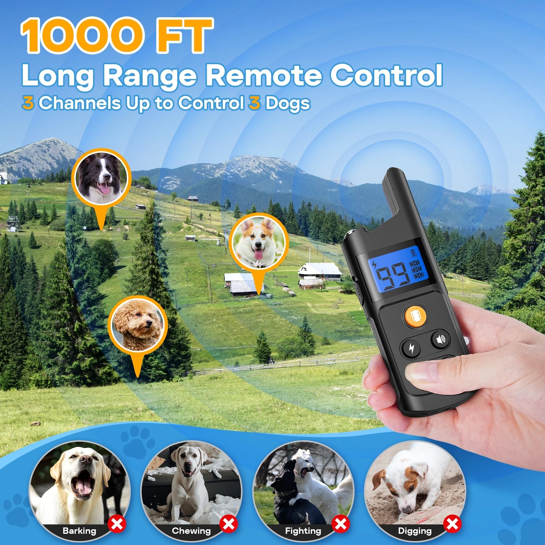 Dog Training Collar - Dog Shock Collar with Remote IP68 Waterproof for Small Medium Large Dogs (15 - 100 Lbs)- 3 Safe Training Modes, 2600 Ft Rechargeable Romote Dog Collars