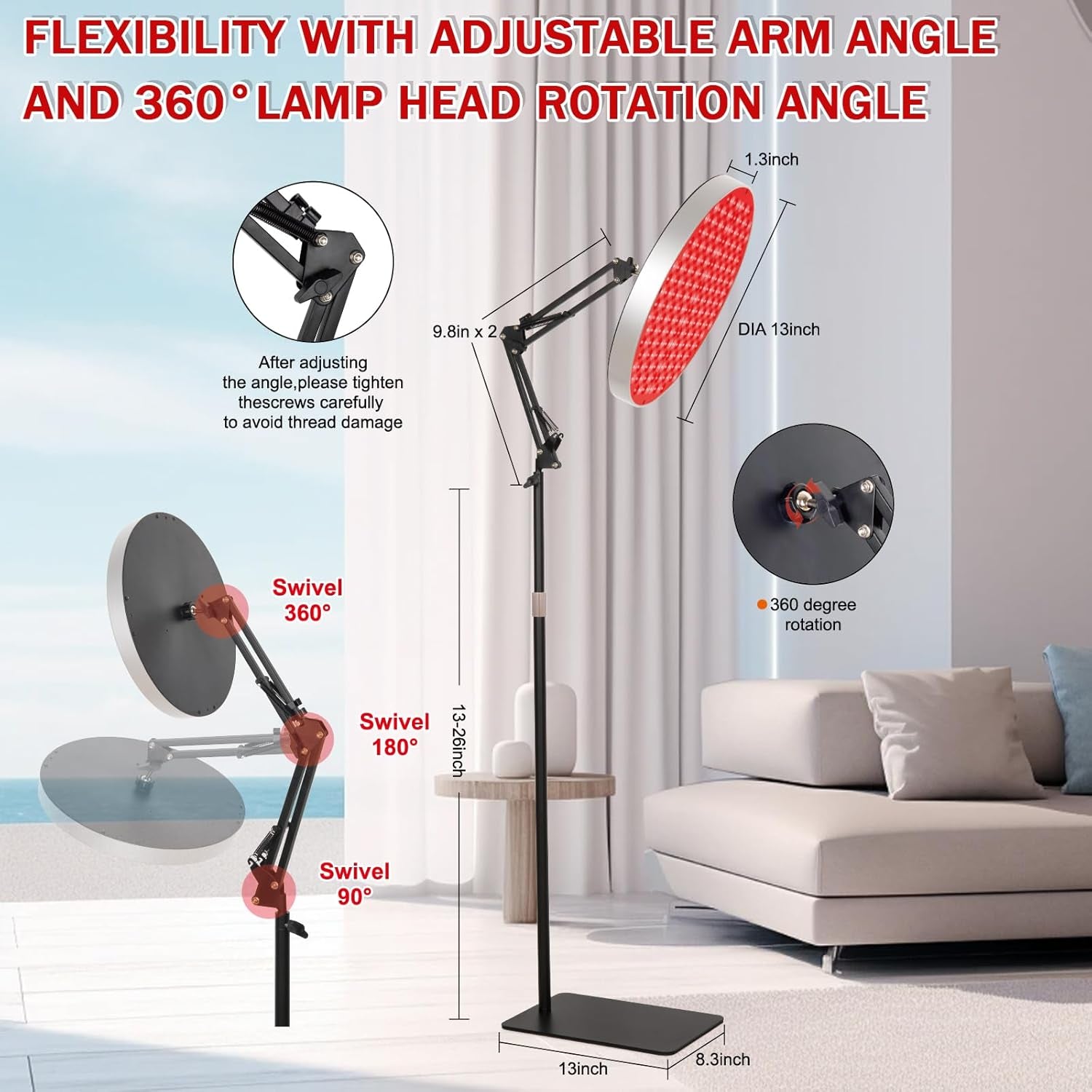 Round Red Light Therapy for Face and Body, Adjustable Height Stand, 660Nm Red Light Therapy & 850Nm Infrared Light Therapy Device,Skin Beauty