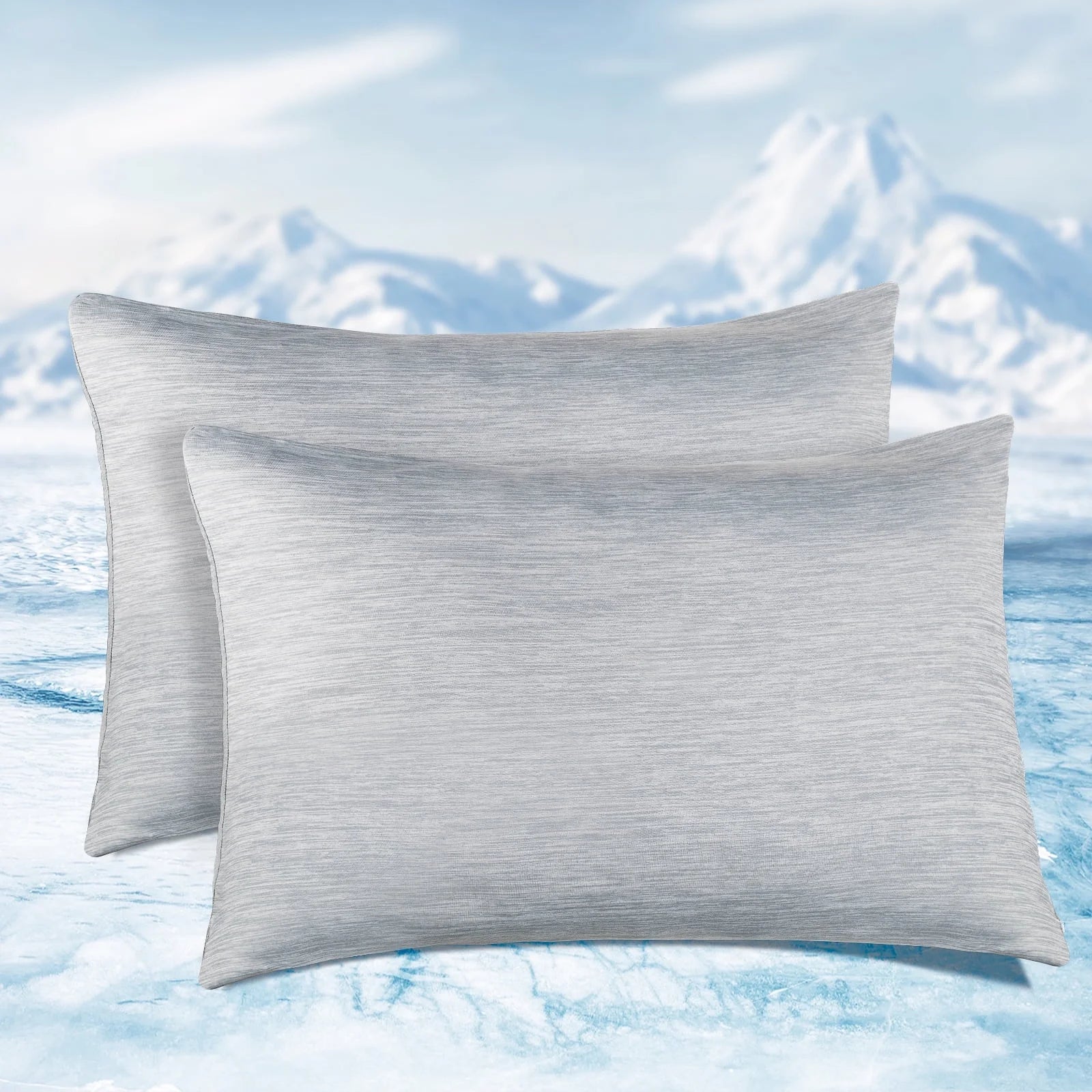 Cooling Pillowcases, Summer Pillowcase with Japanese Q-Max 0.55 Cooling Fiber, Double-Sided Design Standard Pillow Case with Hidden Zipper, 2 Pack, Gray