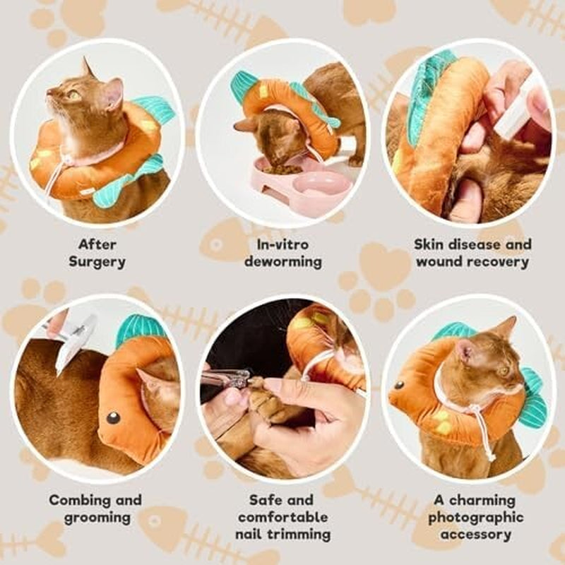 Cat Cone, Adjustable Cat Recovery Collar, Extra Soft Cat (Goldfish, M)