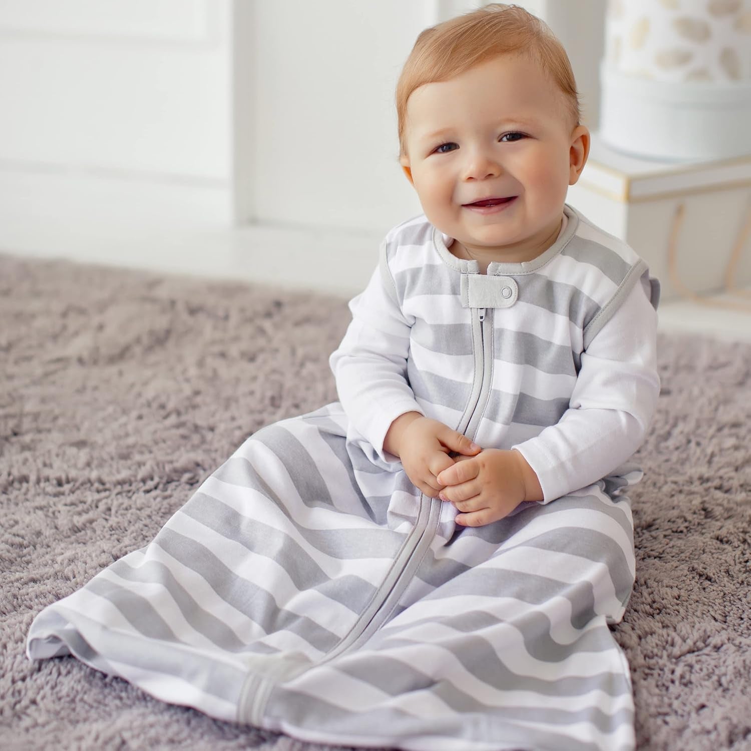 Baby Sleep Sack 0.5 TOG, Organic Cotton Baby Wearable Blanket with Two-Way Zipper, Swaddle Transition Baby Sleeping Bag for Newborn Infant Toddler Boy Girl, 12-18 Months