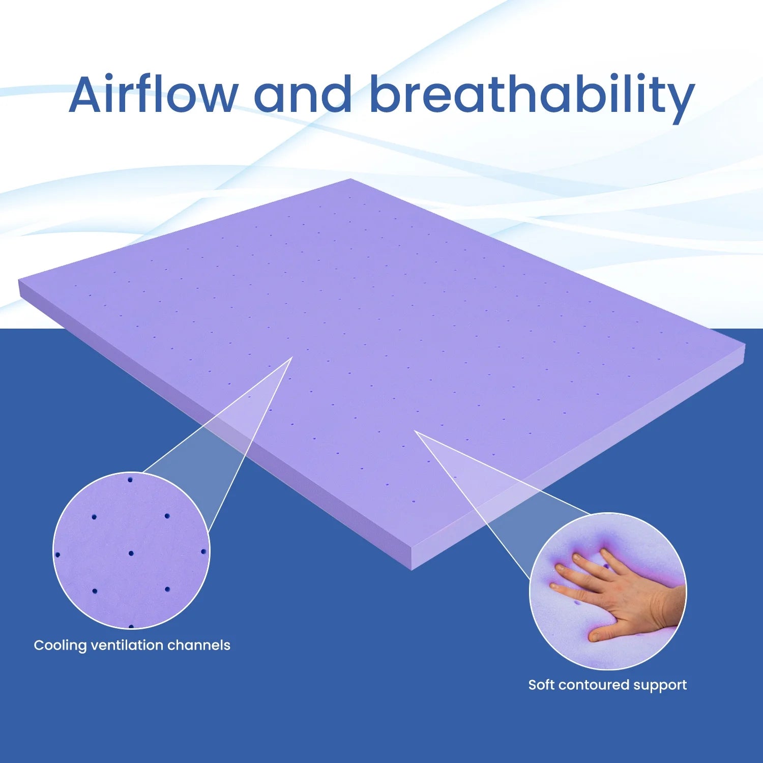 3 Inch King Memory Foam Mattress Topper, Relaxing Infused Lavender Scent, Extra Soft, Ventilated Air Flow