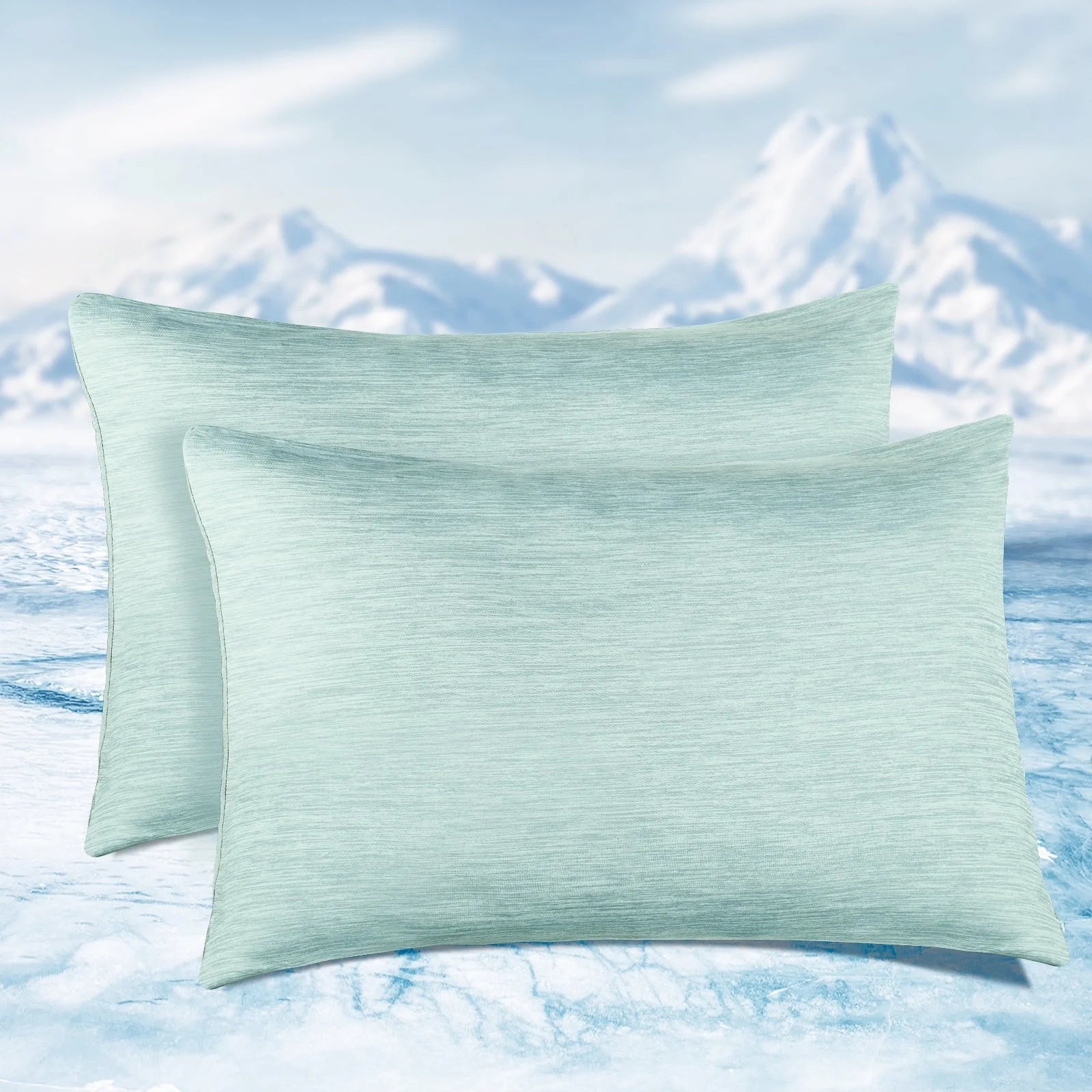 Cooling Pillowcases, Summer Pillowcase with Japanese Q-Max 0.55 Cooling Fiber, Double-Sided Design King Pillow Case with Hidden Zipper, 2 Pack, Green
