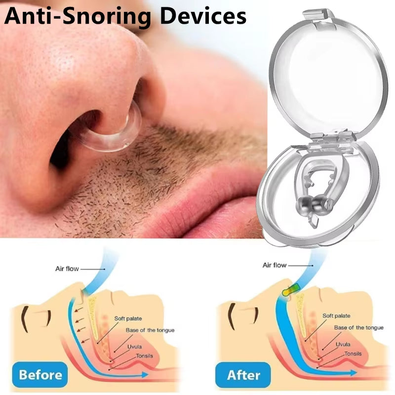 Silicone Magnetic anti Snore Stop Snoring Nose Clip Sleep Tray Sleeping Aid Apnea Guard Night Device with Case Nose Clip Men'S