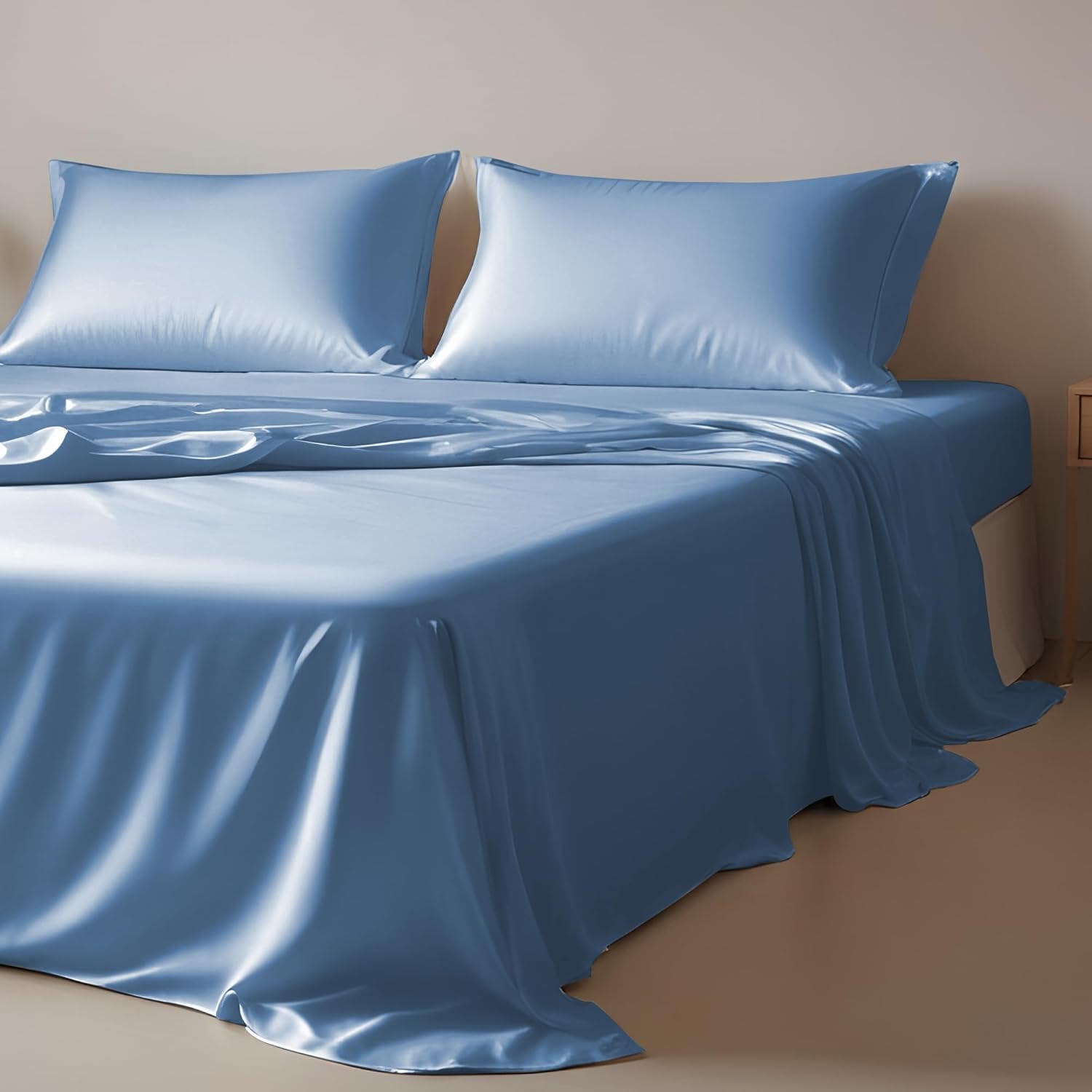 Eucalyptus Tencel Lyocell Sheets Set Full Size - Cooling Breathable Silk Soft, 1 Fitted 1 Flat and 2 Pillowcases (Full/Bahamas Blue)