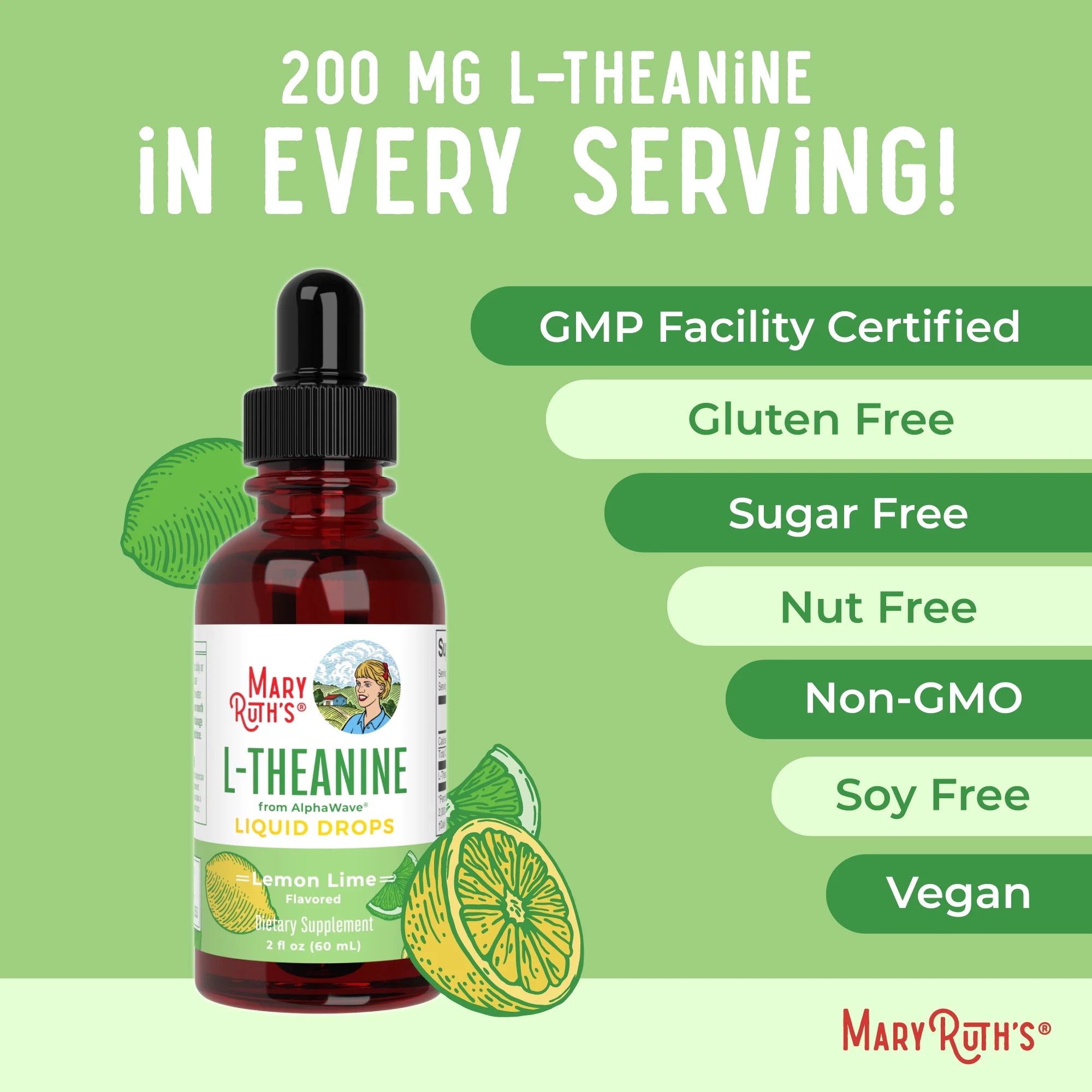 L-Theanine 200Mg Liquid Drops, Stress Relief Supplement, Vegan, 30 Servings