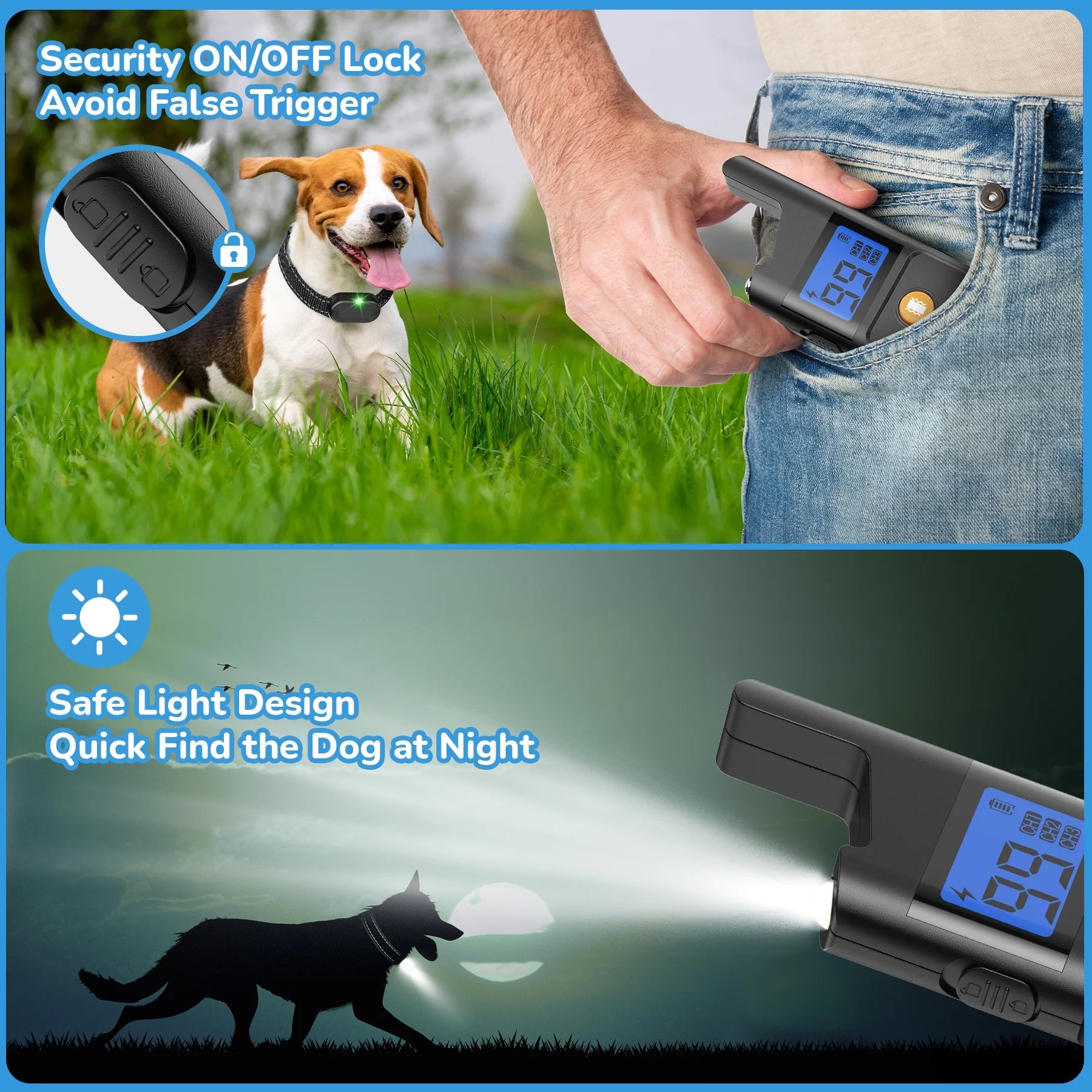 Dog Training Collar - Dog Shock Collar with Remote IP68 Waterproof for Small Medium Large Dogs (15 - 100 Lbs)- 3 Safe Training Modes, 2600 Ft Rechargeable Romote Dog Collars