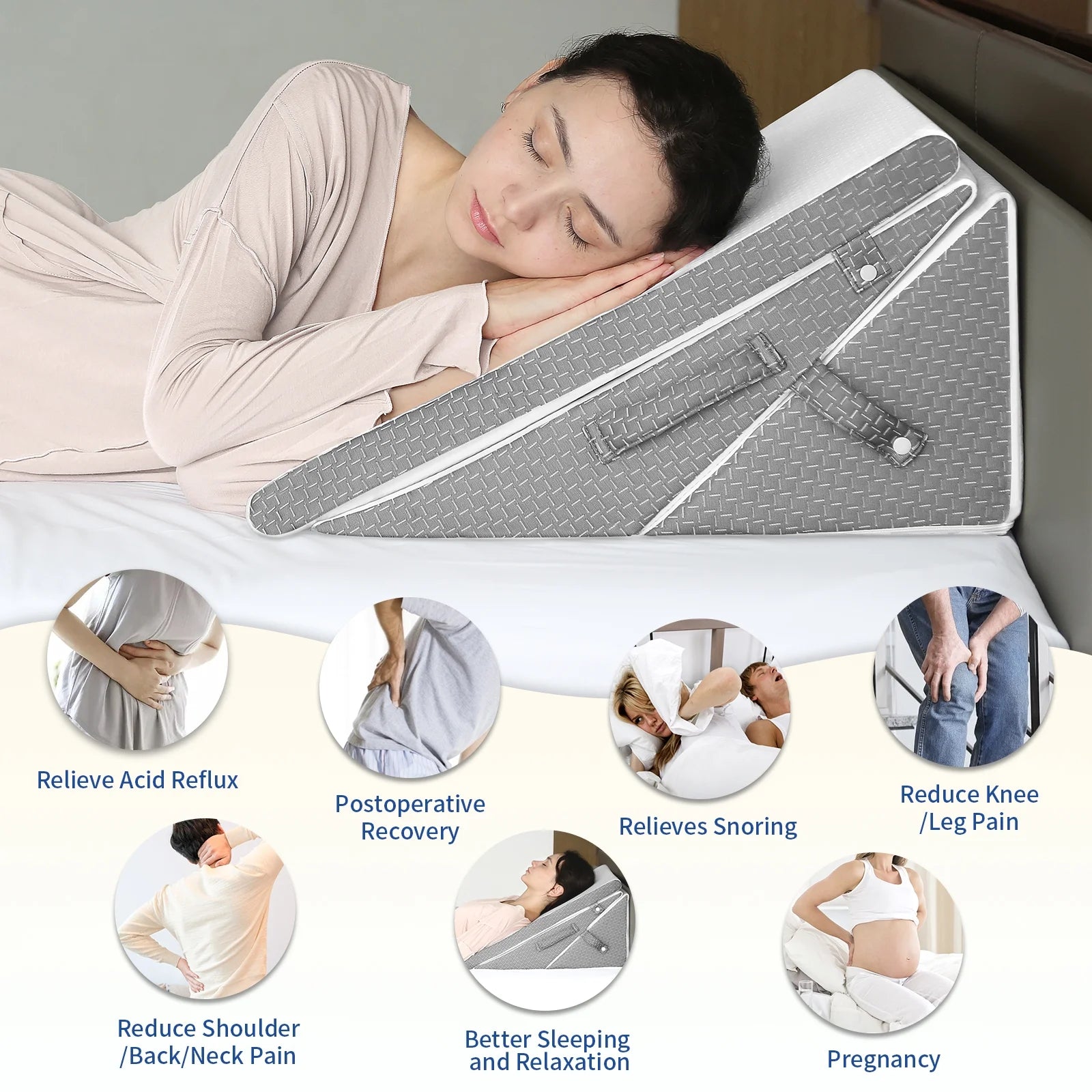 Bed Wedge Pillow for Sleeping, 7.5 & 9 & 11 & 12 Inch Adjustable Memory Foam Triangle Wedge Pillow Post Surgery for Back, Legs and Knee Support, Acid Reflux, Gerd, Heartburn and Snoring