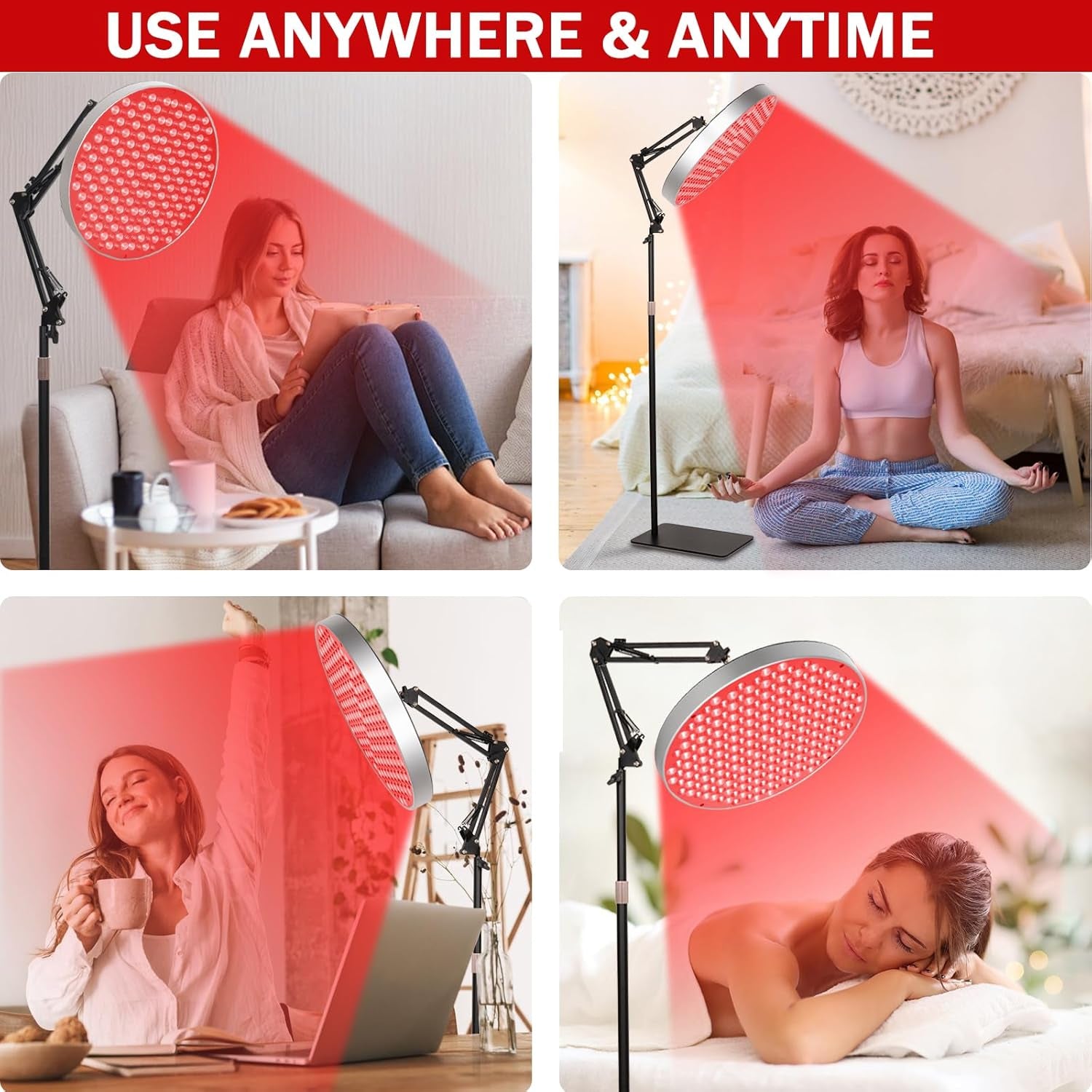 Round Red Light Therapy for Face and Body, Adjustable Height Stand, 660Nm Red Light Therapy & 850Nm Infrared Light Therapy Device,Skin Beauty