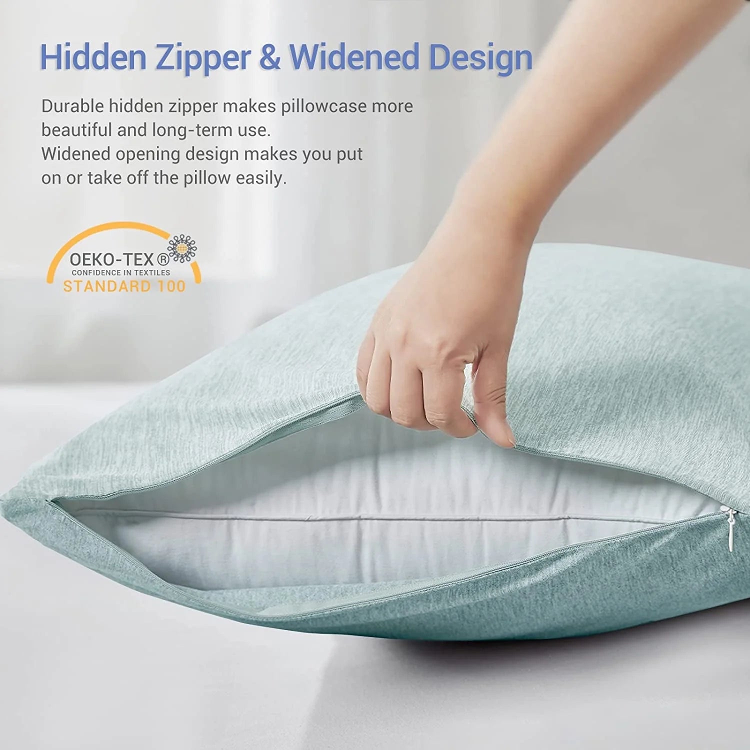 Cooling Pillowcases, Summer Pillowcase with Japanese Q-Max 0.55 Cooling Fiber, Double-Sided Design King Pillow Case with Hidden Zipper, 2 Pack, Green