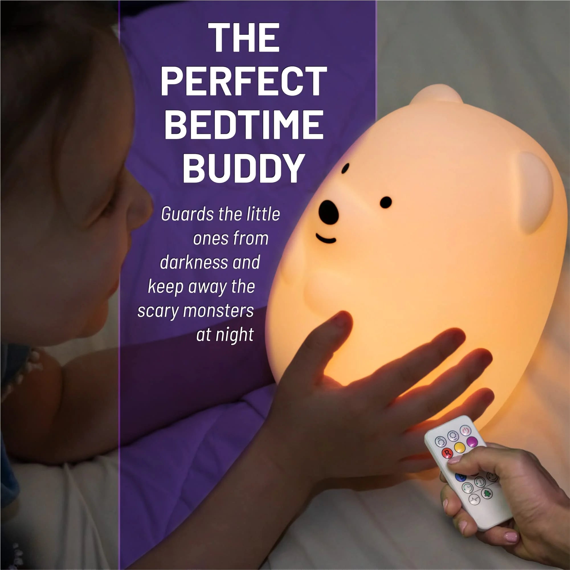 Nursery Nightlight: Bear-Shaped Baby Nightlight - Rechargeable with Remote Bed, Sleep, Crib