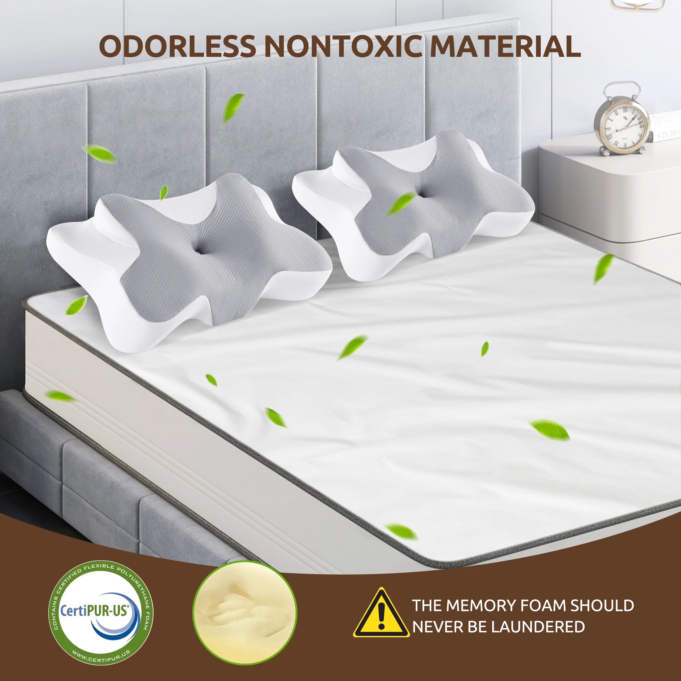 Memory Foam Pillow for Neck Pain Relief Cervical Sleepers Standard/Queen Gray