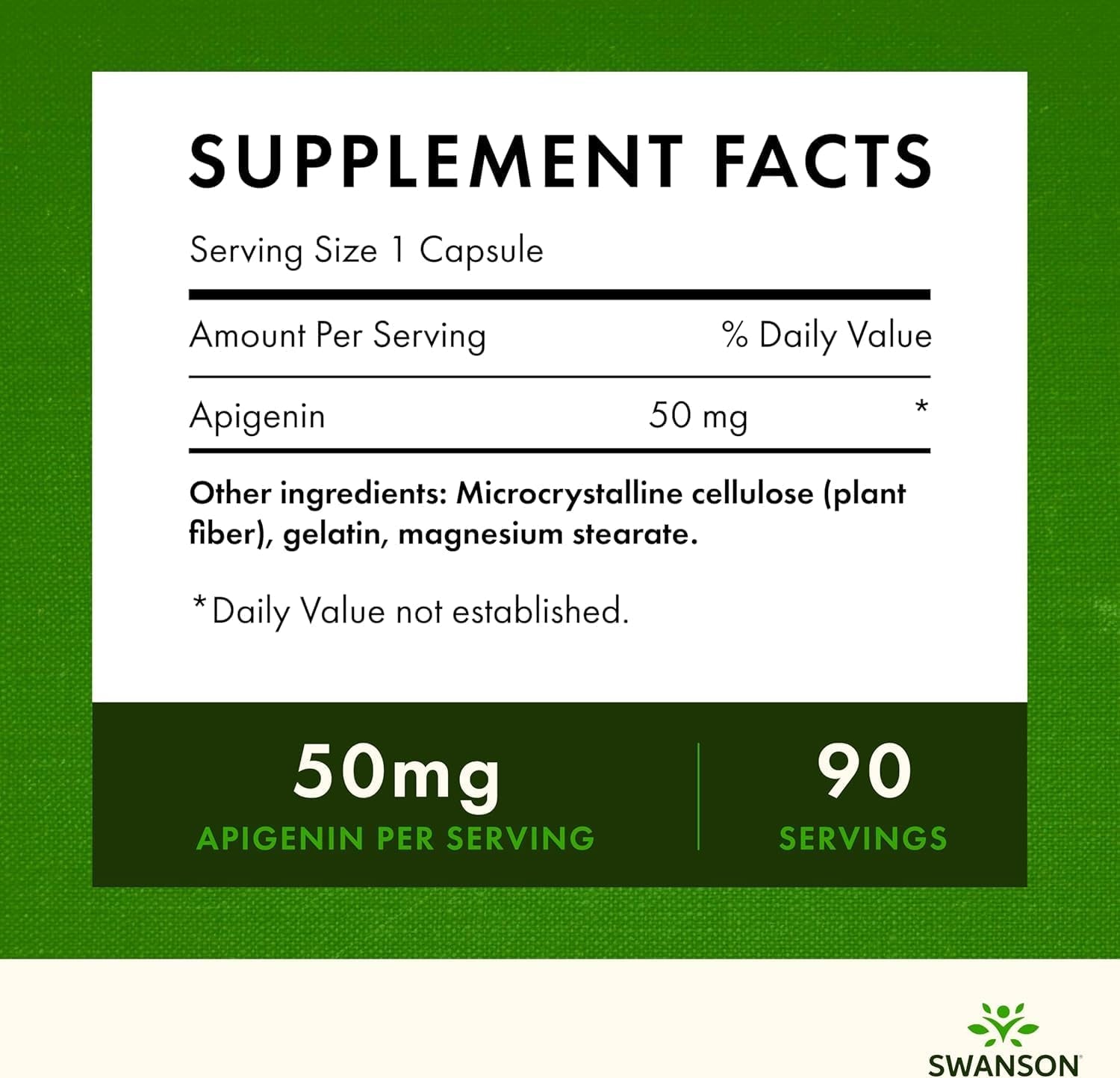 Apigenin Supplement, 50Mg Capsules (90 Count), Helps Promote Sleep, Stress Relief & Overall Men'S Health