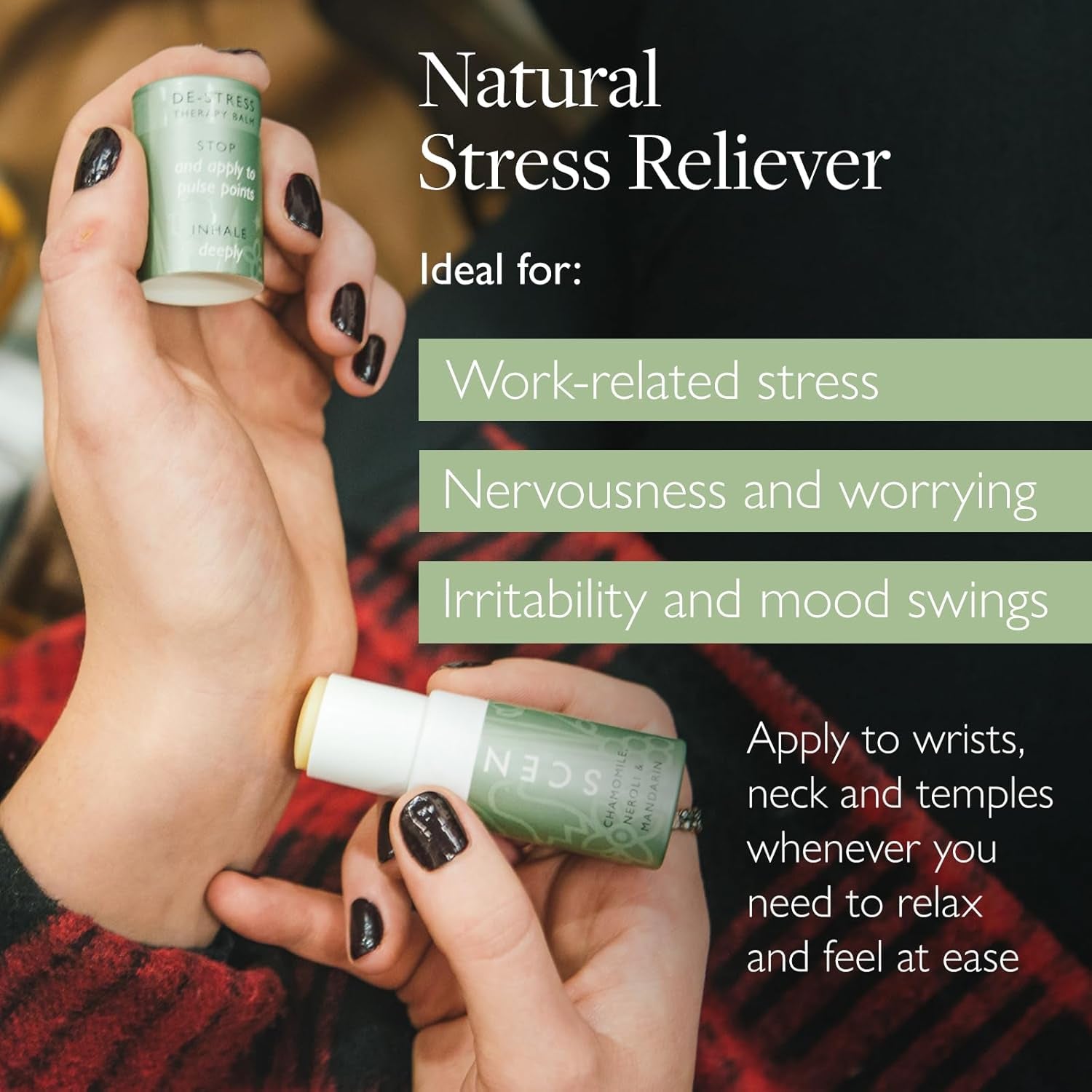 De-Stress Balm – Aromatherapy Stress Stick with Chamomile & Rosemary – Natural Self-Care Essential Oil Roll on – Relaxation Gift for Stress Relief