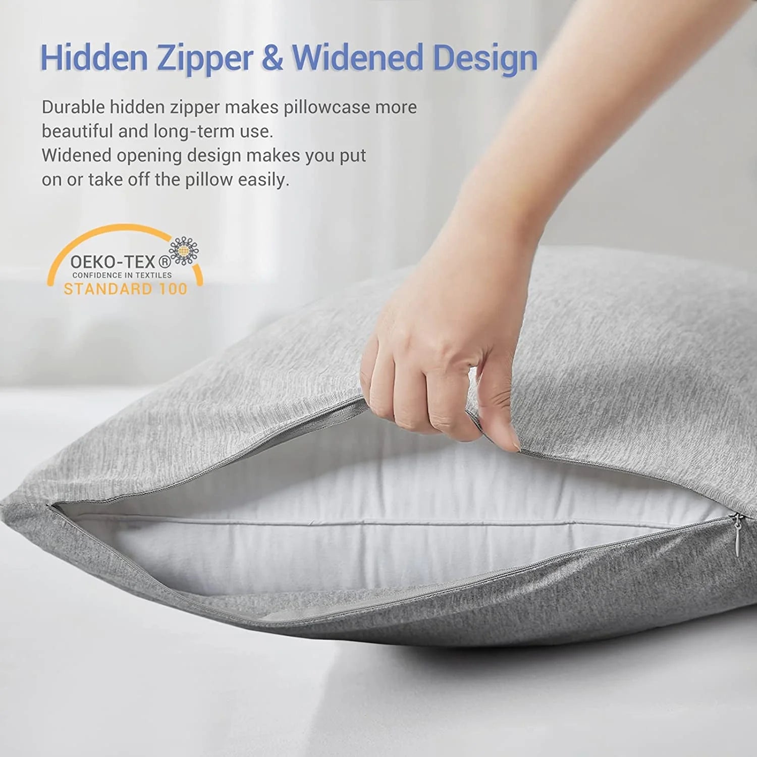 Cooling Pillowcases, Summer Pillowcase with Japanese Q-Max 0.55 Cooling Fiber, Double-Sided Design Standard Pillow Case with Hidden Zipper, 2 Pack, Gray