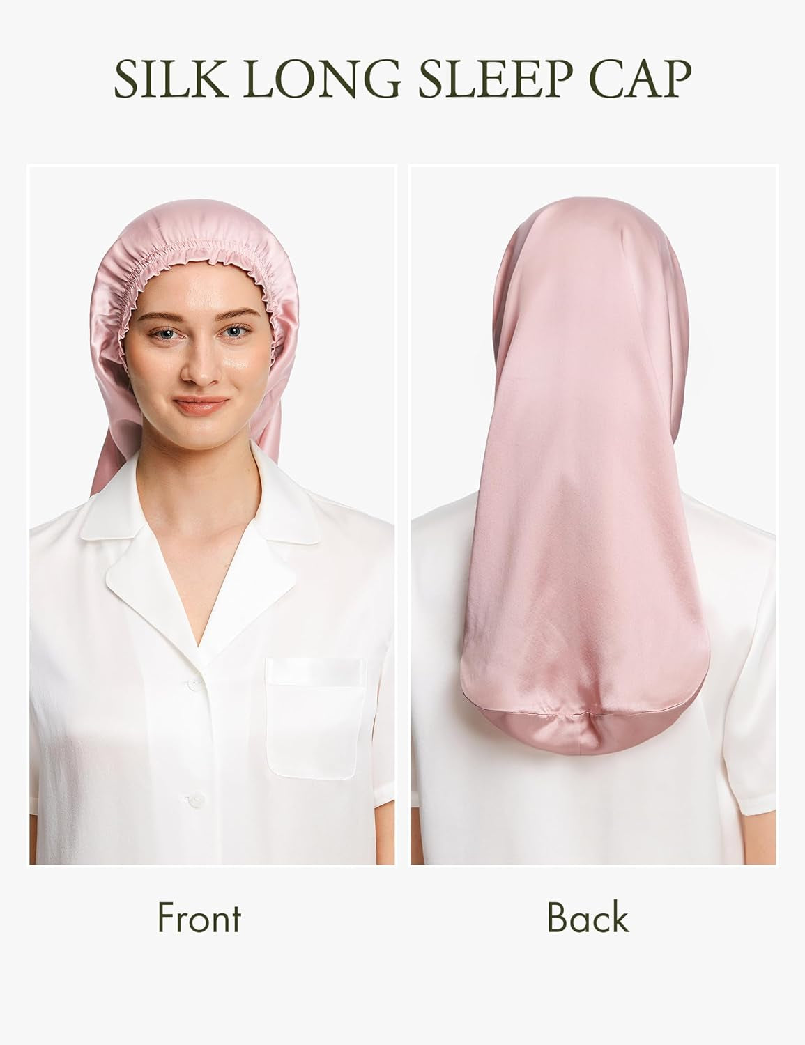 Extra Long Silk Bonnet Sleep Cap for Women Soft Adjustable Hair Bonnet for Braids,Curly,Long Hair- Soft Elastic Band, Rosy Pink