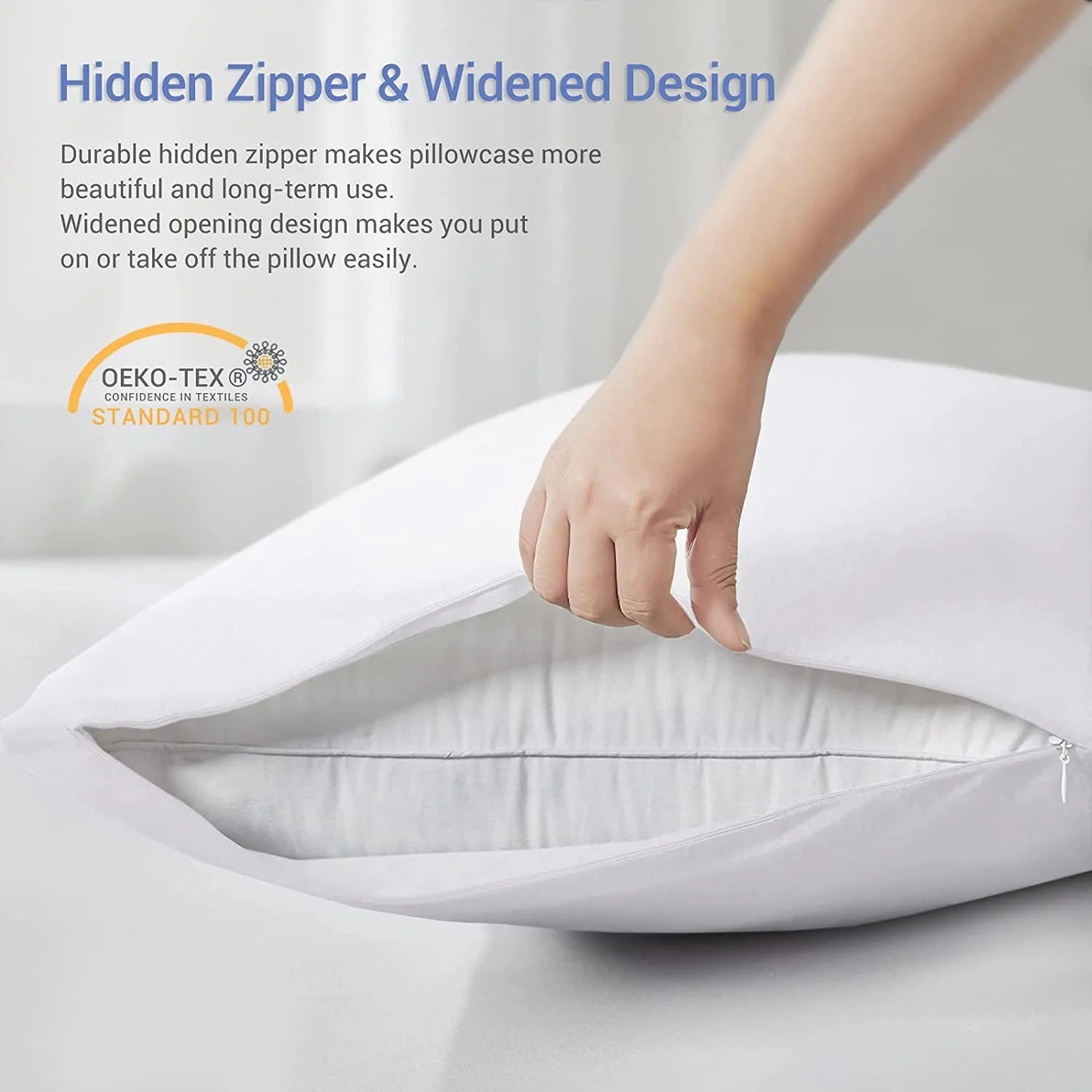 Cooling Pillowcases, Summer Pillowcase with Japanese Q-Max 0.55 Cooling Fiber, Double-Sided Design Standard Pillow Case with Hidden Zipper, 2 Pack, White