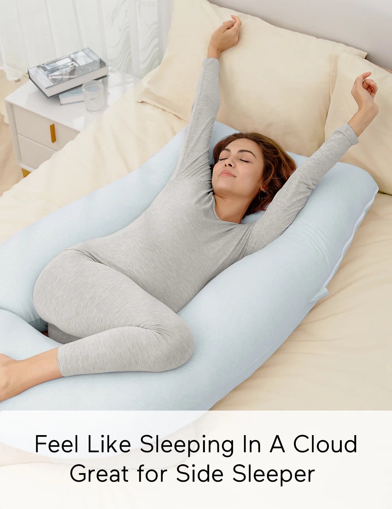 U Maternity Pillow,Maternity Body Pillows for Pregnant Women Sleeping with Jersey Cotton Cover,Blue Knit