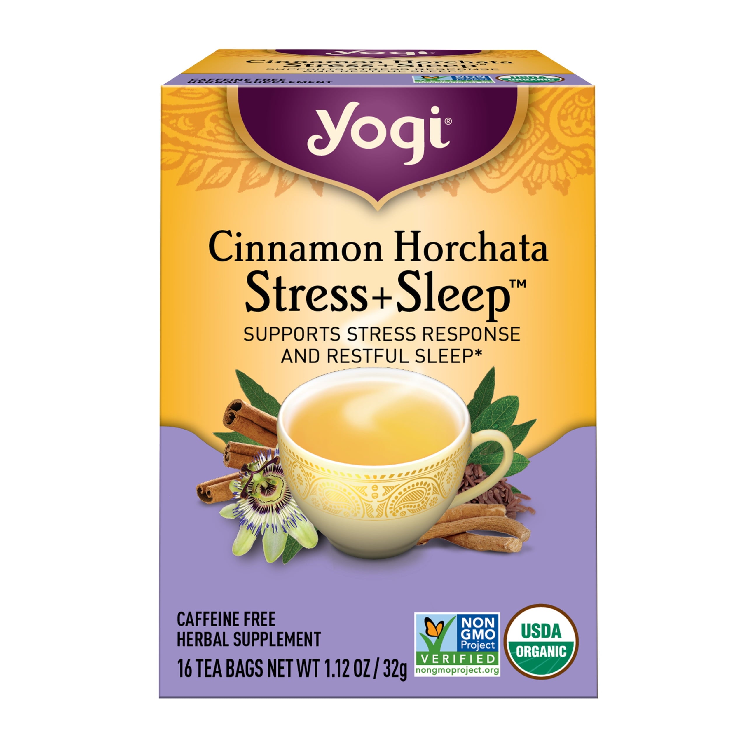Tea Cinnamon Horchata Stress + Sleep, Caffeine-Free Herbal Tea Bags, 16 Count