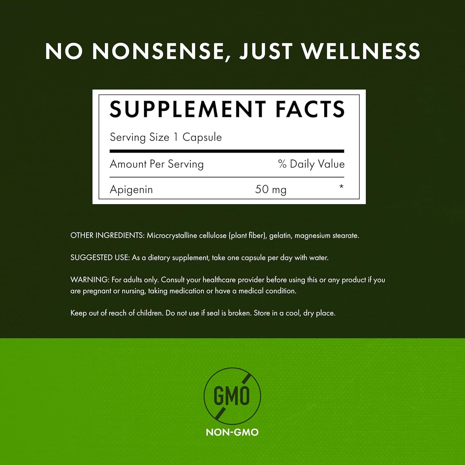 Apigenin Supplement, 50Mg Capsules (90 Count), Helps Promote Sleep, Stress Relief & Overall Men'S Health