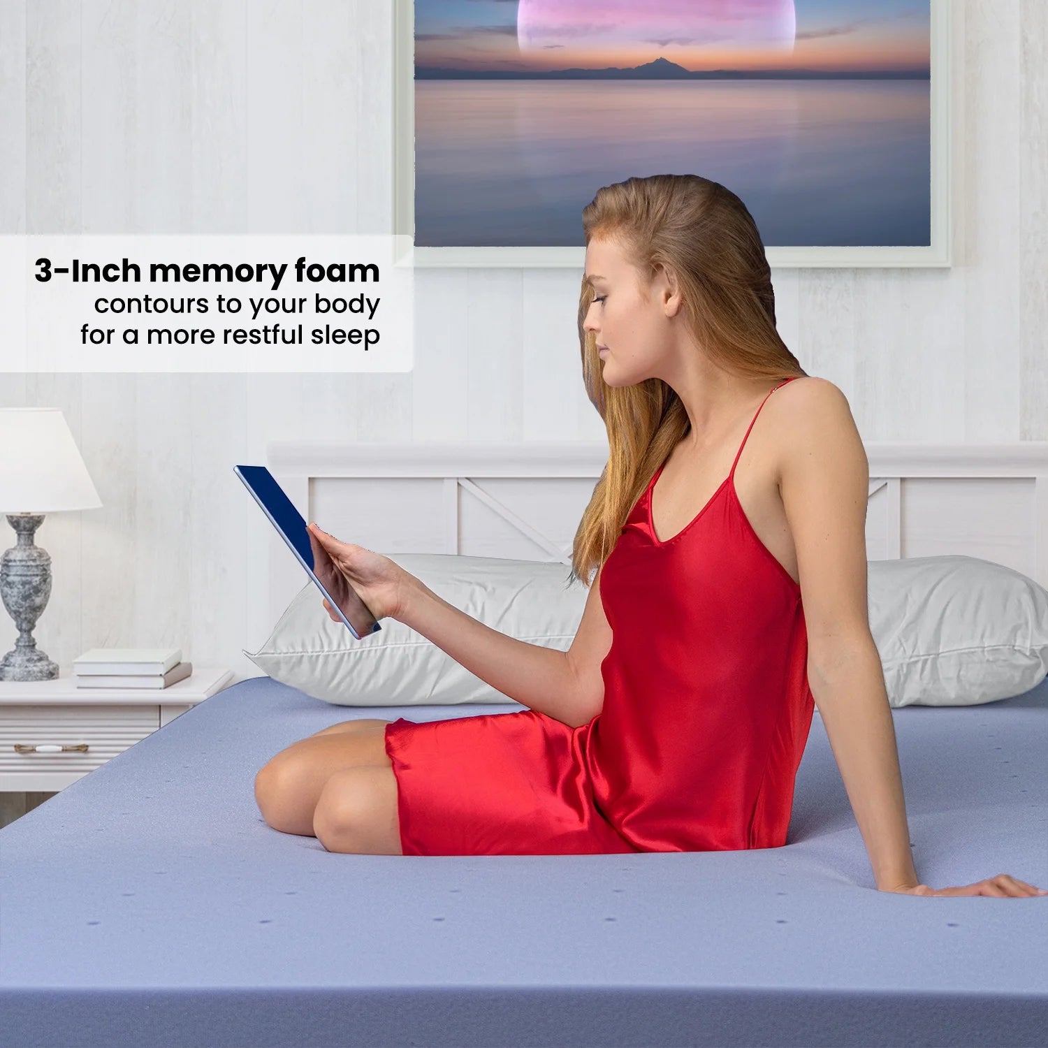 3 Inch King Memory Foam Mattress Topper, Relaxing Infused Lavender Scent, Extra Soft, Ventilated Air Flow