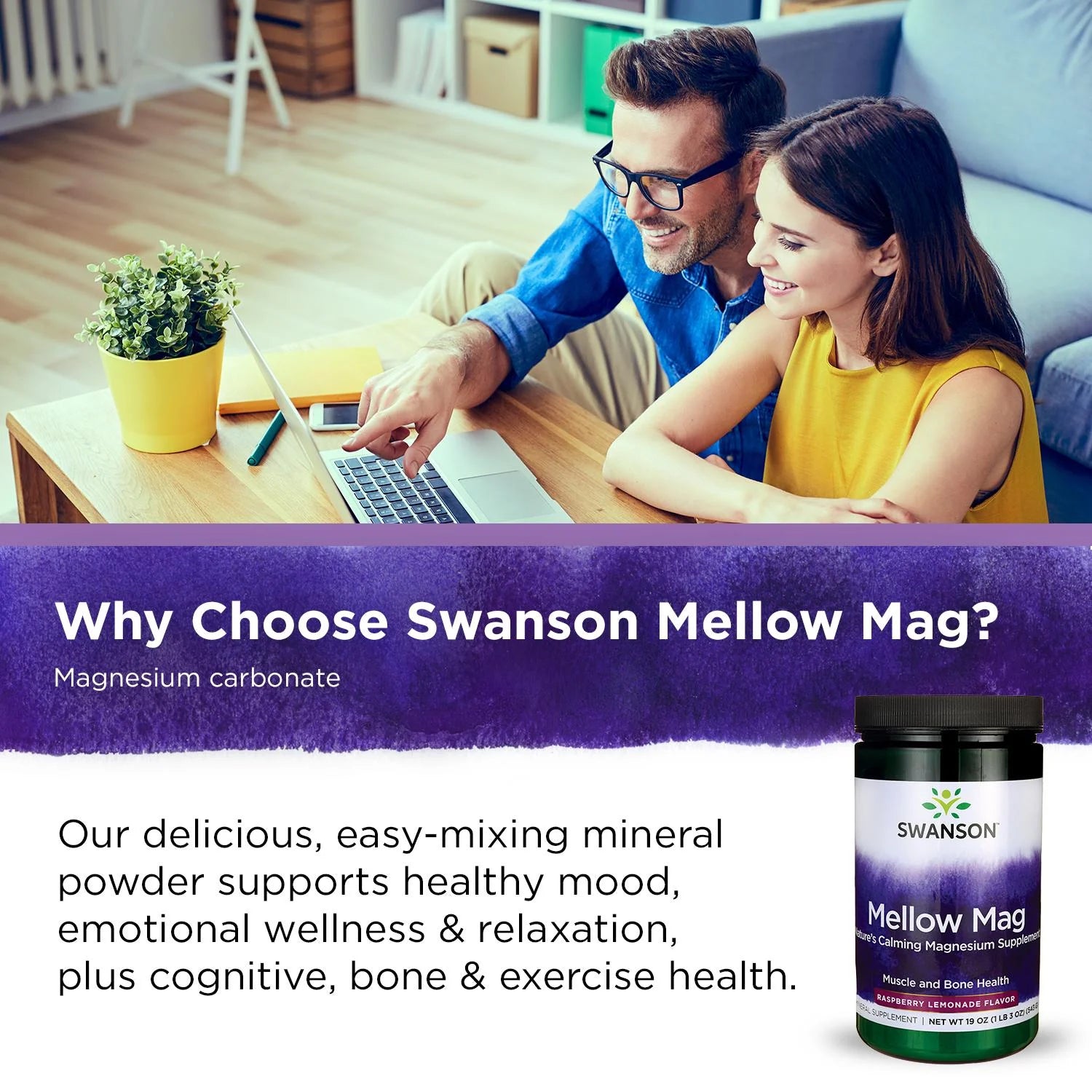 Mellow Mag Calming Anti-Stress Drink Mix Powder, Raspberry Lemonade, 19 Oz