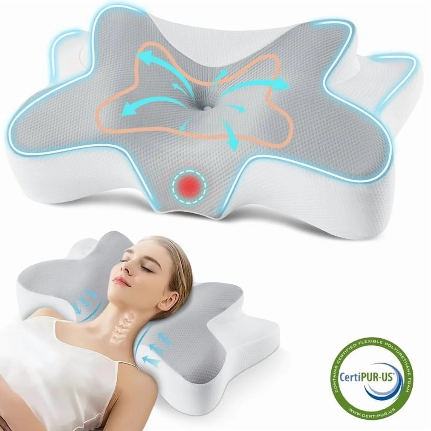Cervical Pillow for Sleeping Memory Foam Neck Pain Relief Contour Orthopedic Ergonomic Pillows for Women Side Sleepers,Queen Size 26"Lx14.6"Wx5.1"H,Gray