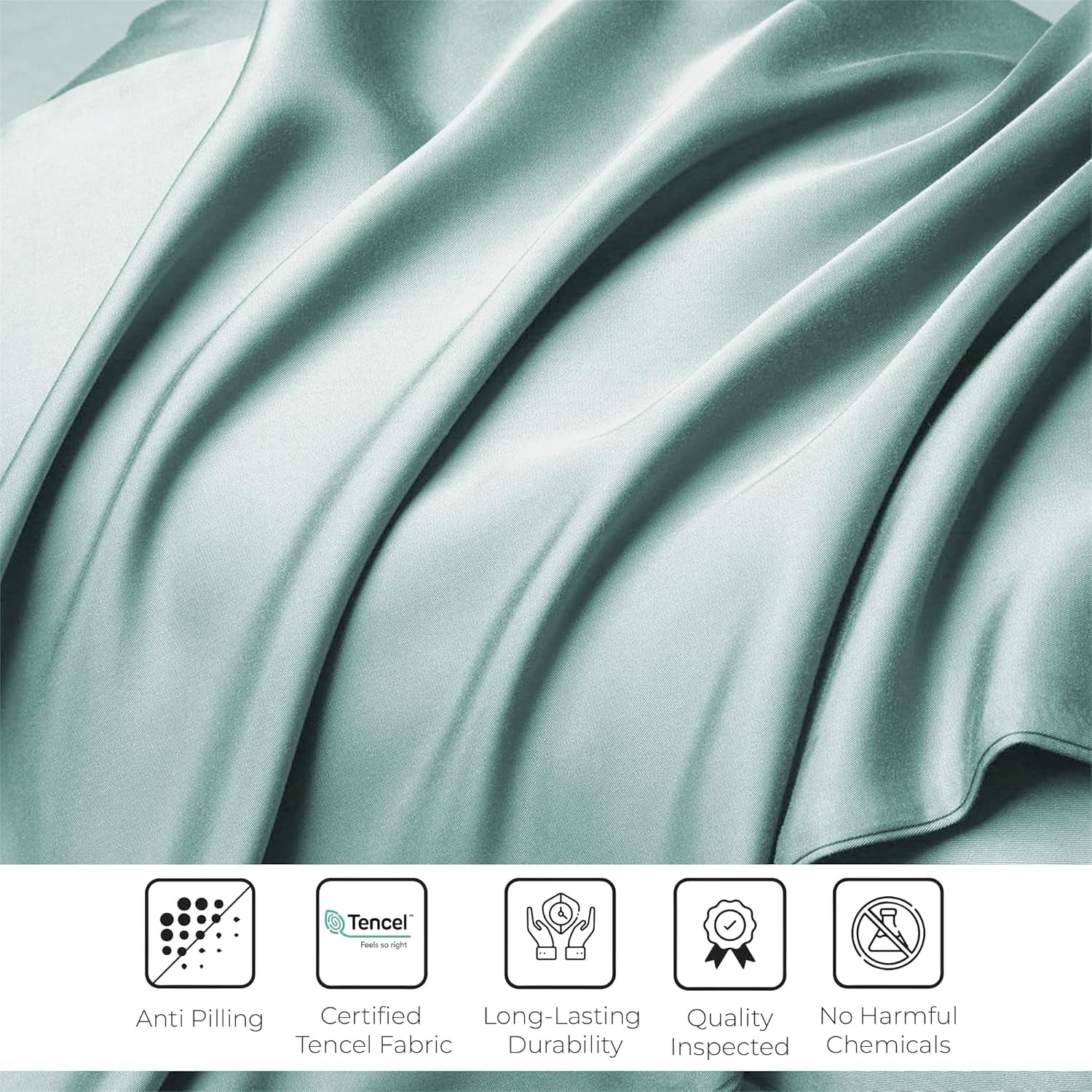 Eucalyptus Tencel Lyocell Sheets Set King Size - Cooling Breathable Silk Soft, 1 Fitted 1 Flat and 2 Pillowcases (King/Aqua)